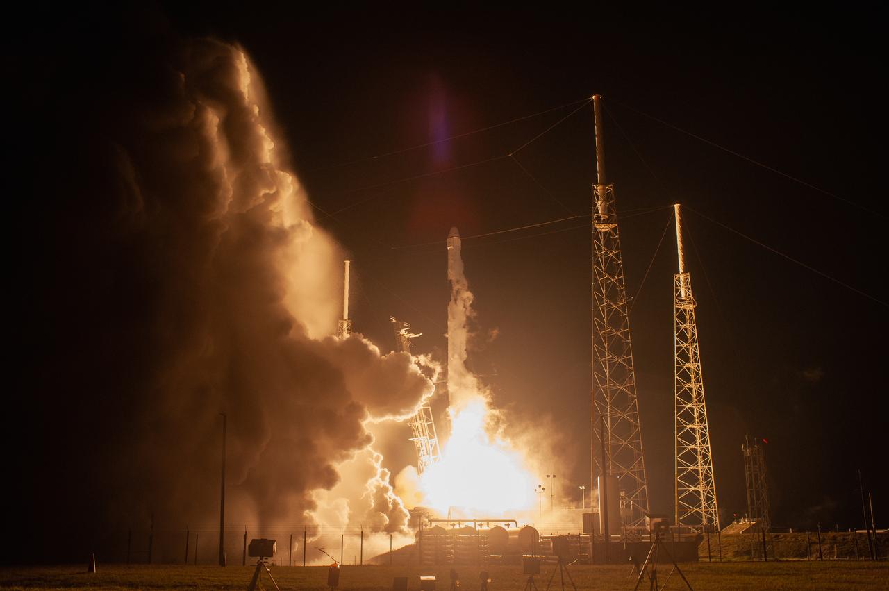 The SpaceX Falcon 9 rocket with the Dragon cargo module lifts off Space Launch Complex 40 on Cape Canaveral Air Force Station in Florida in the early morning May 4, 2019. Liftoff was at 2:48 a.m. EDT. This is SpaceX’s 17th Commercial Resupply Services (CRS-17) mission for NASA to the International Space Station. The Dragon cargo module will deliver about 5,500 pounds of science and research, crew supplies and vehicle hardware to the orbital laboratory and its crew.