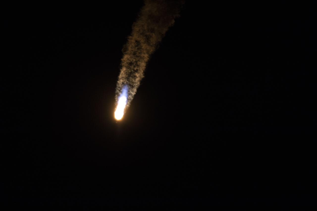 The SpaceX Falcon 9 rocket with the Dragon cargo module climbs upward after liftoff from Space Launch Complex 40 on Cape Canaveral Air Force Station in Florida in the early morning May 4, 2019. Liftoff was at 2:48 a.m. EDT. This is SpaceX’s 17th Commercial Resupply Services (CRS-17) mission for NASA to the International Space Station. The Dragon cargo module will deliver about 5,500 pounds of science and research, crew supplies and vehicle hardware to the orbital laboratory and its crew. 