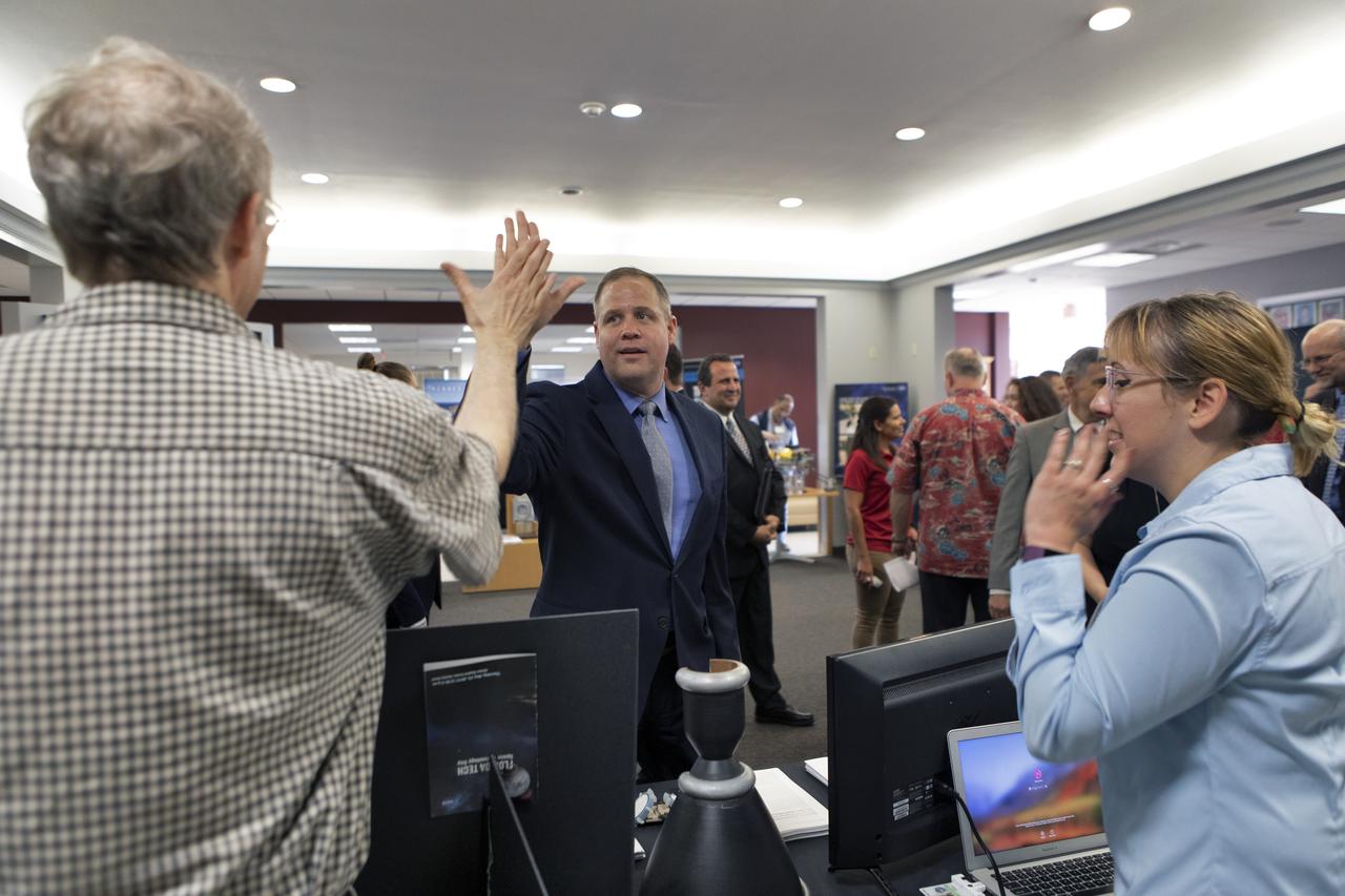 NASA Administrator Jim Bridenstine, center, speaks to students, faculty, engineers and area business leaders at Florida Institute of Technology on Thursday, May 23, 2019. Bridenstine delivered the keynote address at the Melbourne, FL campus during the university’s Space Technology Day. Among the key topics Bridenstine discussed was NASA’s Artemis missions to the Moon, including the lunar Gateway, which will serve as an orbiting outpost for astronauts.