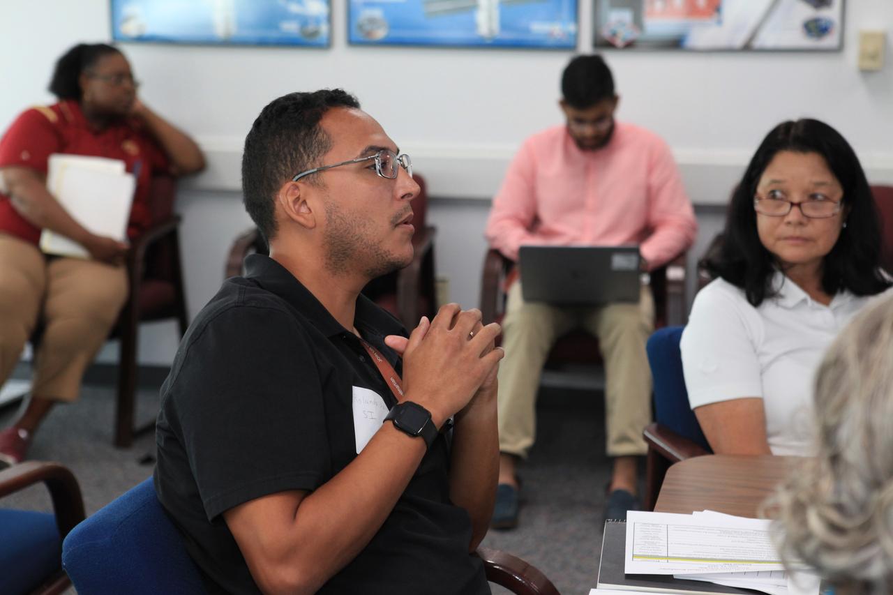Rolando Valdez, serving as NASA’s Kennedy Space Center Spaceport Integration and Services representative for this year’s “Innovation Without Boundaries” event, gives feedback to participants in Kennedy’s Space Station Processing Facility on June 14, 2019. A number of employees presented their proposals to a panel of judges as part of the Chief Technologist Innovation Call. Participants had five minutes to present their innovative idea for the chance to receive an award of up to $500 for ideas with little-to-no cost that would make a significant impact. 