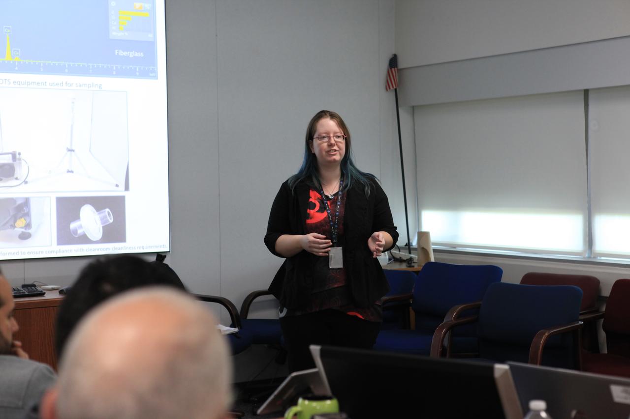 Athela Frandsen, an aerospace technologist with Kennedy Space Center’s analytical laboratories, presents her proposal concerning proactive approaches to cleanroom contamination to a panel of judges during the “Innovation Without Boundaries” event held inside the Space Station Processing Facility in Florida on June 14, 2019. A number of Kennedy employees presented their proposals as part of the Chief Technologist Innovation Call. Participants had five minutes to present their innovative ideas in one of three categories, which were innovative ideas that had little or no cost to implement, ideas with great returns on investments up to $20,000 and big ideas where participants could socialize ideas for projects that would take more than $20,000 to implement.