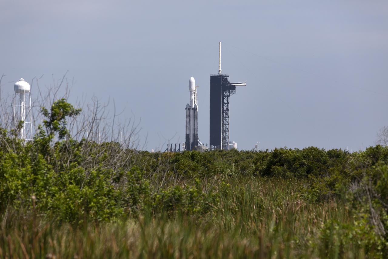 A SpaceX Falcon Heavy rocket is ready for launch on the pad at Launch Complex 39A at NASAâ€™s Kennedy Space Center in Florida on June 24, 2019. SpaceX and the U.S. Department of Defense will launch two dozen satellites to space, including four NASA payloads that are part of the Space Test Program-2, managed by the U.S. Air Force Space and Missile Systems Center. The launch window opens at 11:30 p.m. EDT on June 24. The four NASA payloads include two technology demonstrations to improve how spacecraft propel and navigate, as well as two NASA science missions to help us better understand the nature of space and how it impacts technology on spacecraft and the ground.