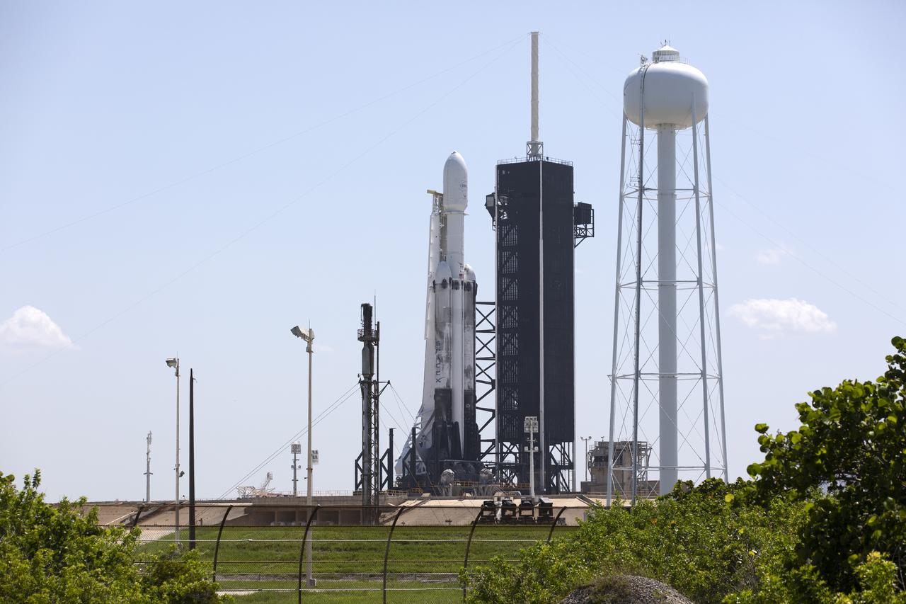 A SpaceX Falcon Heavy rocket is ready for launch on the pad at Launch Complex 39A at NASAâ€™s Kennedy Space Center in Florida on June 24, 2019. SpaceX and the U.S. Department of Defense will launch two dozen satellites to space, including four NASA payloads that are part of the Space Test Program-2, managed by the U.S. Air Force Space and Missile Systems Center. The launch window opens at 11:30 p.m. EDT on June 24. The four NASA payloads include two technology demonstrations to improve how spacecraft propel and navigate, as well as two NASA science missions to help us better understand the nature of space and how it impacts technology on spacecraft and the ground.