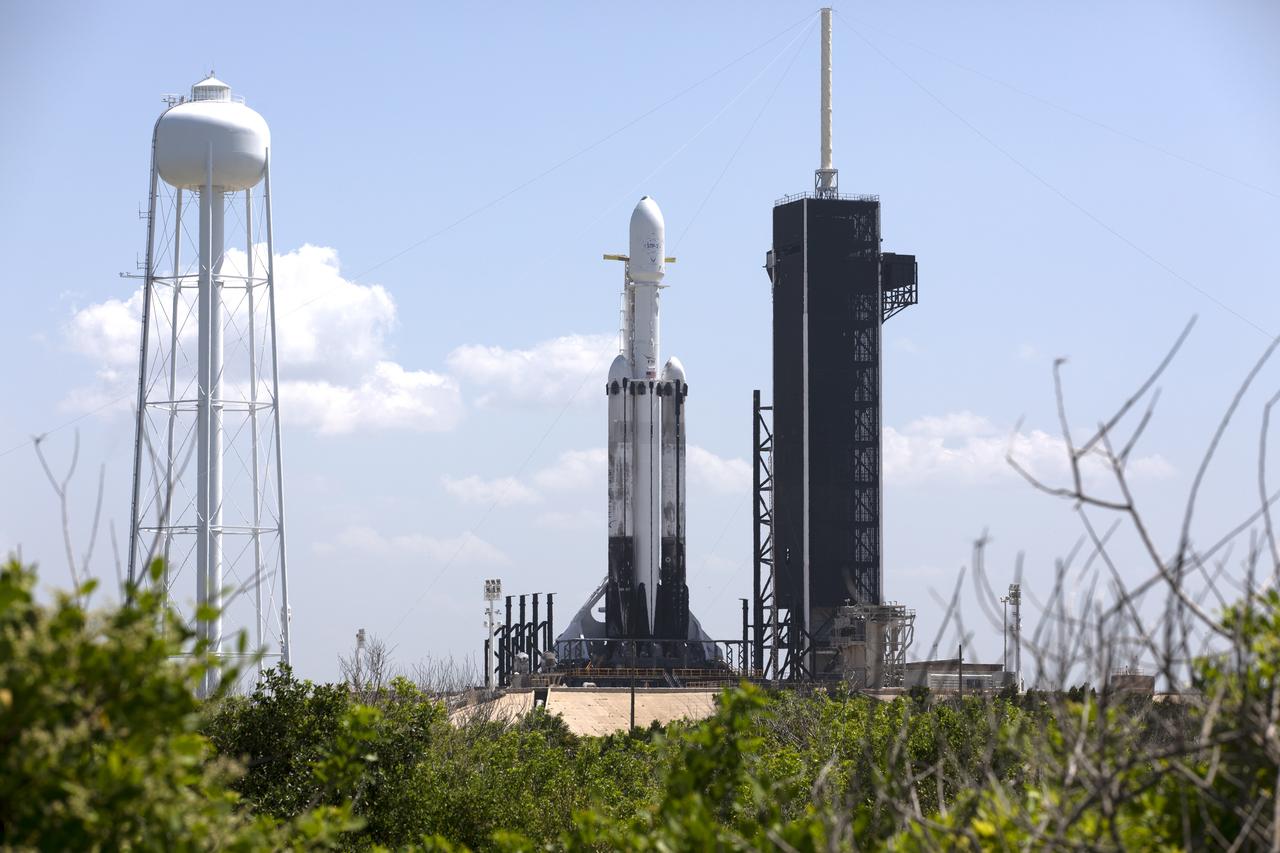 A SpaceX Falcon Heavy rocket is ready for launch on the pad at Launch Complex 39A at NASAâ€™s Kennedy Space Center in Florida on June 24, 2019. SpaceX and the U.S. Department of Defense will launch two dozen satellites to space, including four NASA payloads that are part of the Space Test Program-2, managed by the U.S. Air Force Space and Missile Systems Center. The launch window opens at 11:30 p.m. EDT on June 24. The four NASA payloads include two technology demonstrations to improve how spacecraft propel and navigate, as well as two NASA science missions to help us better understand the nature of space and how it impacts technology on spacecraft and the ground.