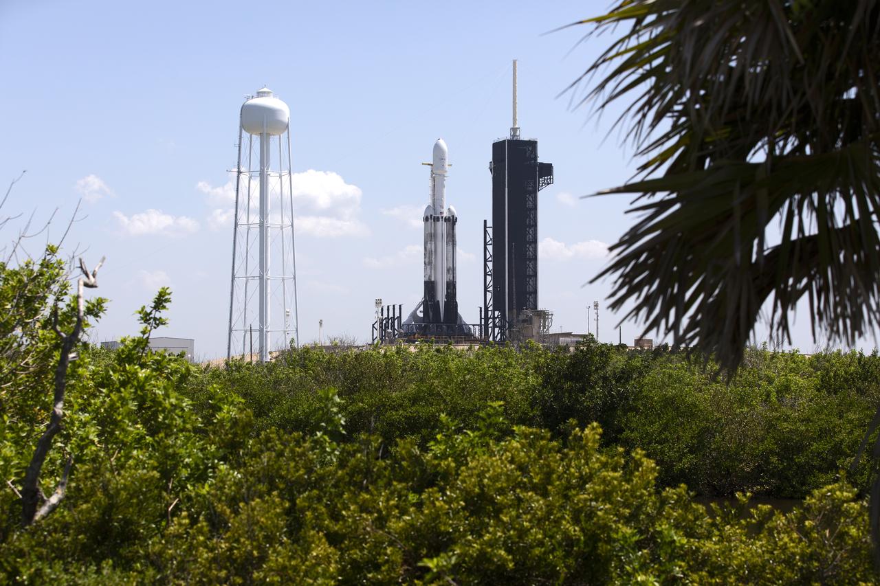 A SpaceX Falcon Heavy rocket is ready for launch on the pad at Launch Complex 39A at NASAâ€™s Kennedy Space Center in Florida on June 24, 2019. SpaceX and the U.S. Department of Defense will launch two dozen satellites to space, including four NASA payloads that are part of the Space Test Program-2, managed by the U.S. Air Force Space and Missile Systems Center. The launch window opens at 11:30 p.m. EDT on June 24. The four NASA payloads include two technology demonstrations to improve how spacecraft propel and navigate, as well as two NASA science missions to help us better understand the nature of space and how it impacts technology on spacecraft and the ground.