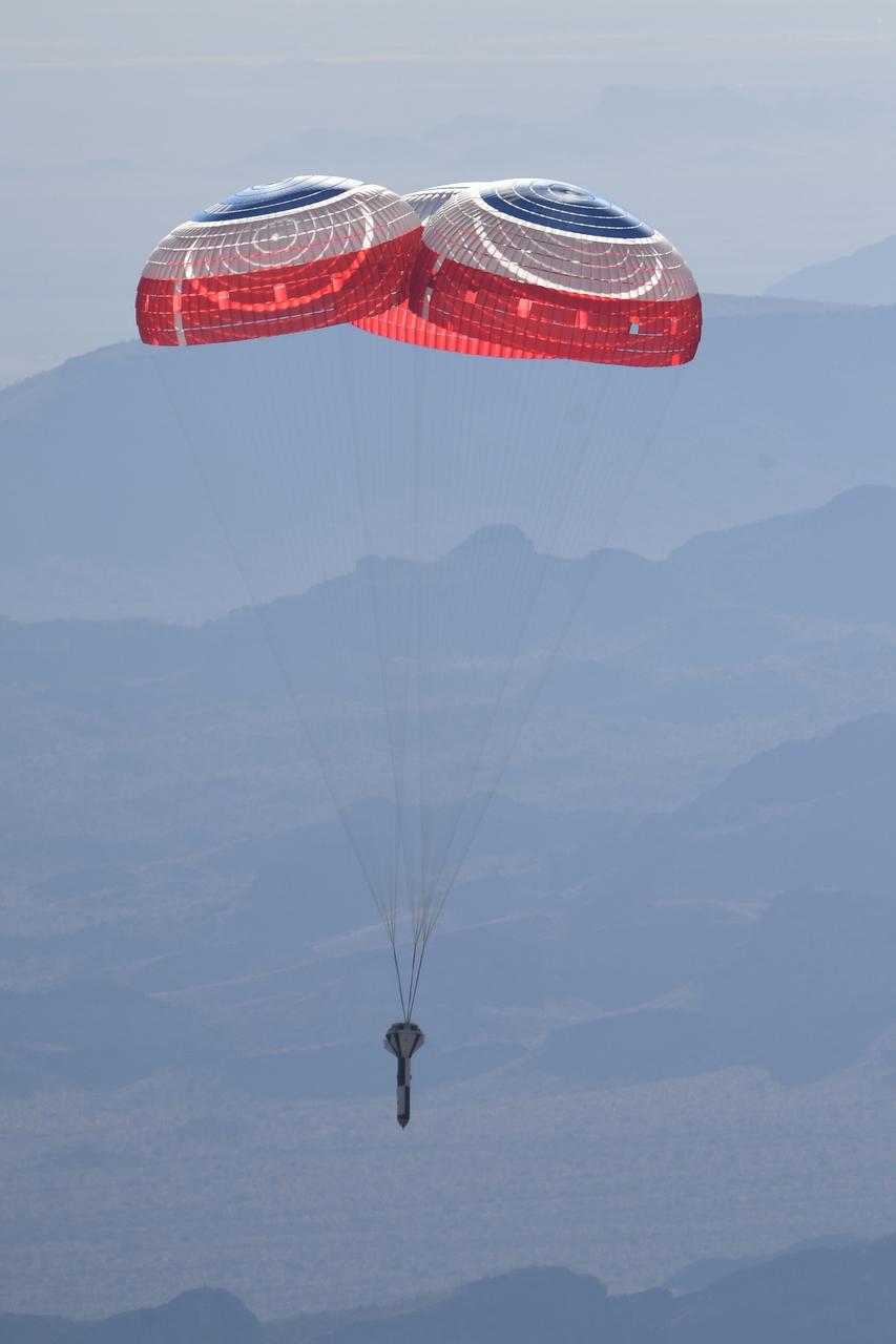 Boeing’s CST-100 Starliner’s parachute system is tested above the U.S. Army’s Yuma Proving Ground in Arizona on June 26, 2019. This “high Q” test involved dropping a dart-shaped device – functioning as a Starliner weight simulant – from a C-17 aircraft and intentionally inflating the parachutes at higher pressures than expected during missions. The data gathered from this parachute test will help validate the system is safe to carry astronauts to and from the International Space Station as part of NASA’s Commercial Crew Program. Boeing is targeting an uncrewed Orbital Flight Test to the space station this summer, followed by its Crew Flight Test. Starliner will launch atop a United Launch Alliance Atlas V rocket from Space Launch Complex 41 at Cape Canaveral Air Force Station in Florida.