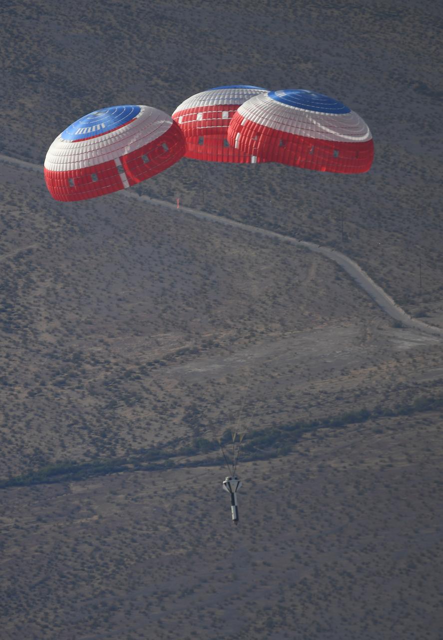 Boeing’s CST-100 Starliner’s parachute system is tested above the U.S. Army’s Yuma Proving Ground in Arizona on June 26, 2019. This “high Q” test involved dropping a dart-shaped device – functioning as a Starliner weight simulant – from a C-17 aircraft and intentionally inflating the parachutes at higher pressures than expected during missions. The data gathered from this parachute test will help validate the system is safe to carry astronauts to and from the International Space Station as part of NASA’s Commercial Crew Program. Boeing is targeting an uncrewed Orbital Flight Test to the space station this summer, followed by its Crew Flight Test. Starliner will launch atop a United Launch Alliance Atlas V rocket from Space Launch Complex 41 at Cape Canaveral Air Force Station in Florida.