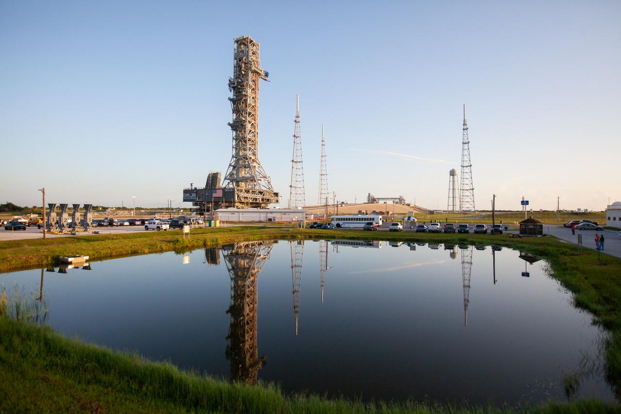 After successfully arriving at Kennedy Space Center’s Launch Complex 39B, Exploration Ground Systems’ mobile launcher continues its journey atop crawler-transporter 2 up to the pad surface on June 28, 2019. The mobile launcher began its final solo trek to the pad at midnight on June 27, departing from NASA’s Vehicle Assembly Building. The mobile launcher will remain at the pad over the summer, undergoing final testing and checkouts. Its next roll to the pad will be with the agency’s Space Launch System rocket and Orion in preparation for the launch of Artemis 1.