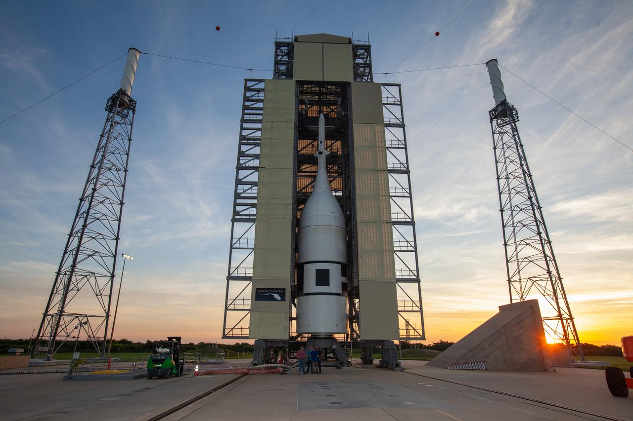 In the early morning on July 1, 2019, the vertical integration facility surrounding the Ascent Abort-2 (AA-2) test vehicle begins to rollback at Launch Pad 46 at Cape Canaveral Air Force Station in Florida. A fully functional Launch Abort System (LAS) mated to a test version of the Orion spacecraft are on a Northrop Grumman provided booster on the pad for launch on NASA’s AA-2 flight test on July 2, 2019. During AA-2, the booster will send the LAS and Orion to an altitude of 31,000 feet, traveling at more than 1,000 mph. The LAS’ three motors will work together to pull the crew module away from the booster and prepare it for splashdown in the Atlantic Ocean. The flight test will prove that the abort system can pull crew to safety in the unlikely event of an emergency during ascent.