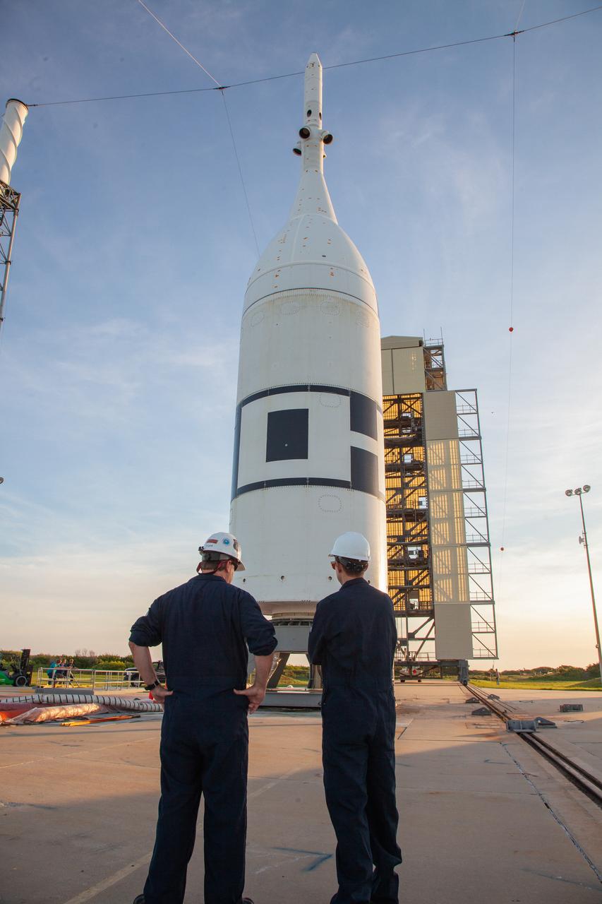 The Ascent Abort-2 test vehicle is secured on the pad at Launch Complex 46 at Cape Canaveral Air Force Station in Florida after rollback of the vertical integration facility on July 1, 2019. A fully functional Launch Abort System (LAS) mated to a test version of the Orion spacecraft are on a Northrop Grumman provided booster on the pad for launch on NASA’s AA-2 flight test on July 2, 2019. During AA-2, the booster will send the LAS and Orion to an altitude of 31,000 feet, traveling at more than 1,000 mph. The LAS’ three motors will work together to pull the crew module away from the booster and prepare it for splashdown in the Atlantic Ocean. The flight test will prove that the abort system can pull crew to safety in the unlikely event of an emergency during ascent.