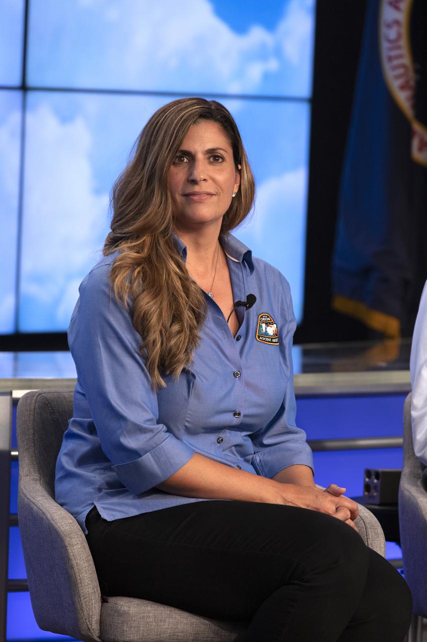 Jenny Devolites, AA-2 Crew Module manager, participates in a prelaunch news conference for NASA’s Ascent Abort-2 (AA-2) flight test at the agency’s Kennedy Space Center in Florida on July 1, 2019. For AA-2, a test version of the Orion spacecraft attached to a fully functional Launch Abort System (LAS) will launch atop a Northrop Grumman provided booster on July 2, 2019, from Launch Pad 46 at Cape Canaveral Air Force Station in Florida. During AA-2, the booster will send the LAS and Orion to an altitude of 31,000 feet, traveling at more than 1,000 mph. The LAS’ three motors will work together to pull the crew module away from the booster and prepare it for splashdown in the Atlantic Ocean. The flight test will prove that the abort system can pull crew to safety in the unlikely event of an emergency during ascent.