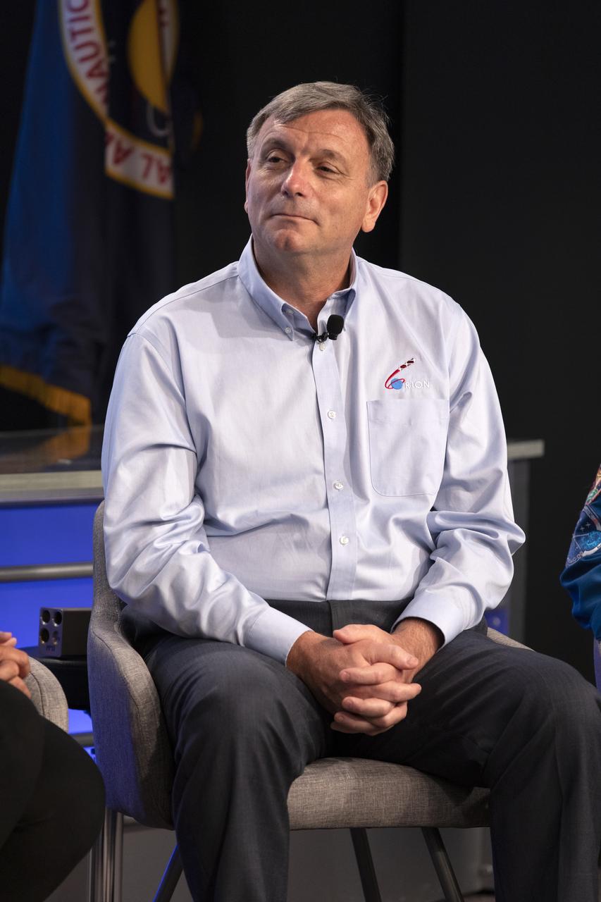 Mark Kirasich, Orion Program manager, participates in a prelaunch news conference for NASA’s Ascent Abort-2 (AA-2) flight test at the agency’s Kennedy Space Center in Florida on July 1, 2019. For AA-2, a test version of the Orion spacecraft attached to a fully functional Launch Abort System (LAS) will launch atop a Northrop Grumman provided booster on July 2, 2019, from Launch Pad 46 at Cape Canaveral Air Force Station in Florida. During AA-2, the booster will send the LAS and Orion to an altitude of 31,000 feet, traveling at more than 1,000 mph. The LAS’ three motors will work together to pull the crew module away from the booster and prepare it for splashdown in the Atlantic Ocean. The flight test will prove that the abort system can pull crew to safety in the unlikely event of an emergency during ascent.