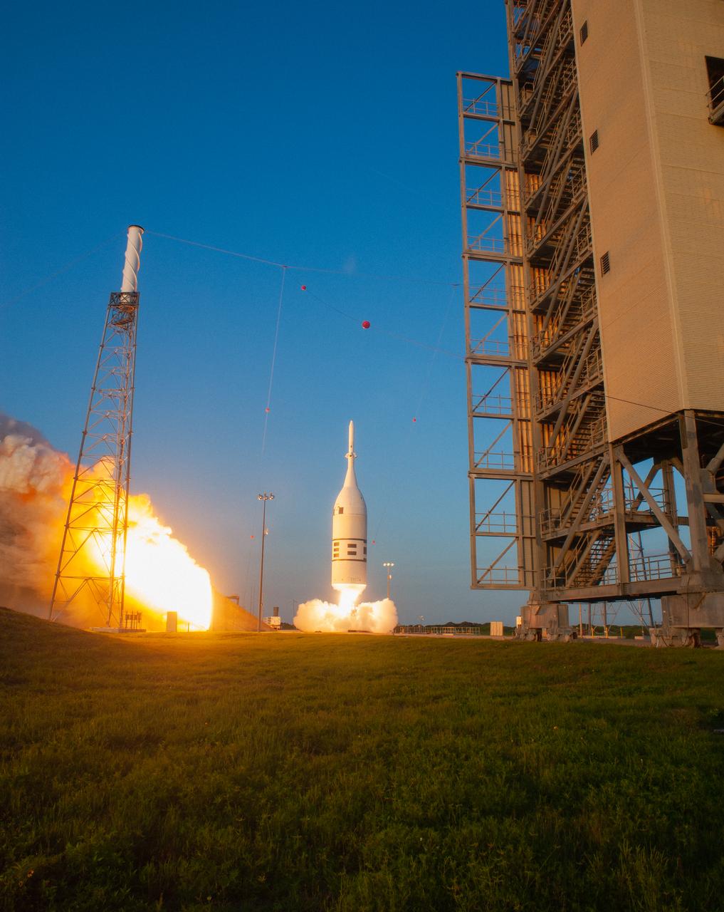 A fully functional Launch Abort System (LAS) with a test version of Orion attached, launches on NASA’s Ascent Abort-2 (AA-2) atop a Northrop Grumman provided booster on July 2, 2019, at 7 a.m. EDT, from Launch Pad 46 at Cape Canaveral Air Force Station in Florida. During AA-2, the booster will send the LAS and Orion to an altitude of 31,000 feet, traveling at Mach 1.15 (more than 1,000 mph). The LAS’ three motors will work together to pull the crew module away from the booster and prepare it for splashdown in the Atlantic Ocean. The flight test will prove that the abort system can pull crew to safety in the unlikely event of an emergency during ascent.
