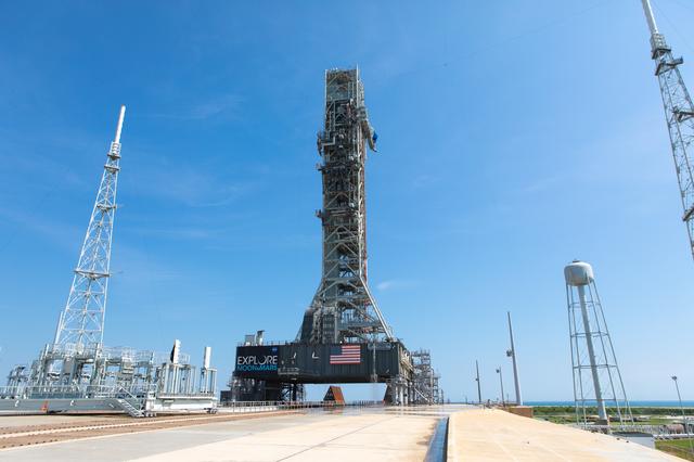 NASA image: Water Flow Test with Mobile Launcher at Pad 39B