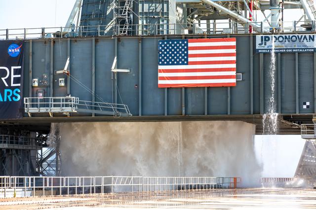 NASA image: Water Flow Test with Mobile Launcher at Pad 39B
