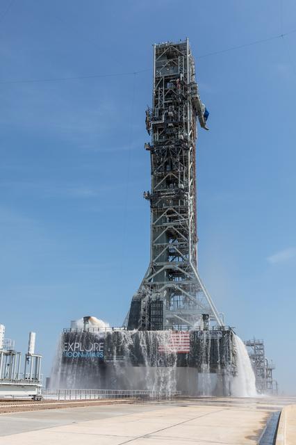 NASA image: Water Flow Test with Mobile Launcher at Pad 39B