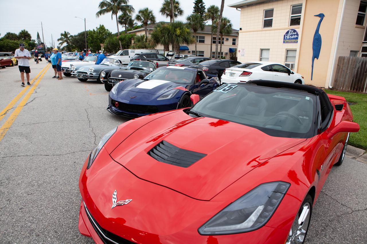Corvettes are being staged for the "Man on the Moon" astronaut parade in Cocoa Beach, Florida, on July 13, 2019. The parade was held to honor the 50th anniversary of NASA's Saturn V/Apollo 11 launch and landing on the Moon.