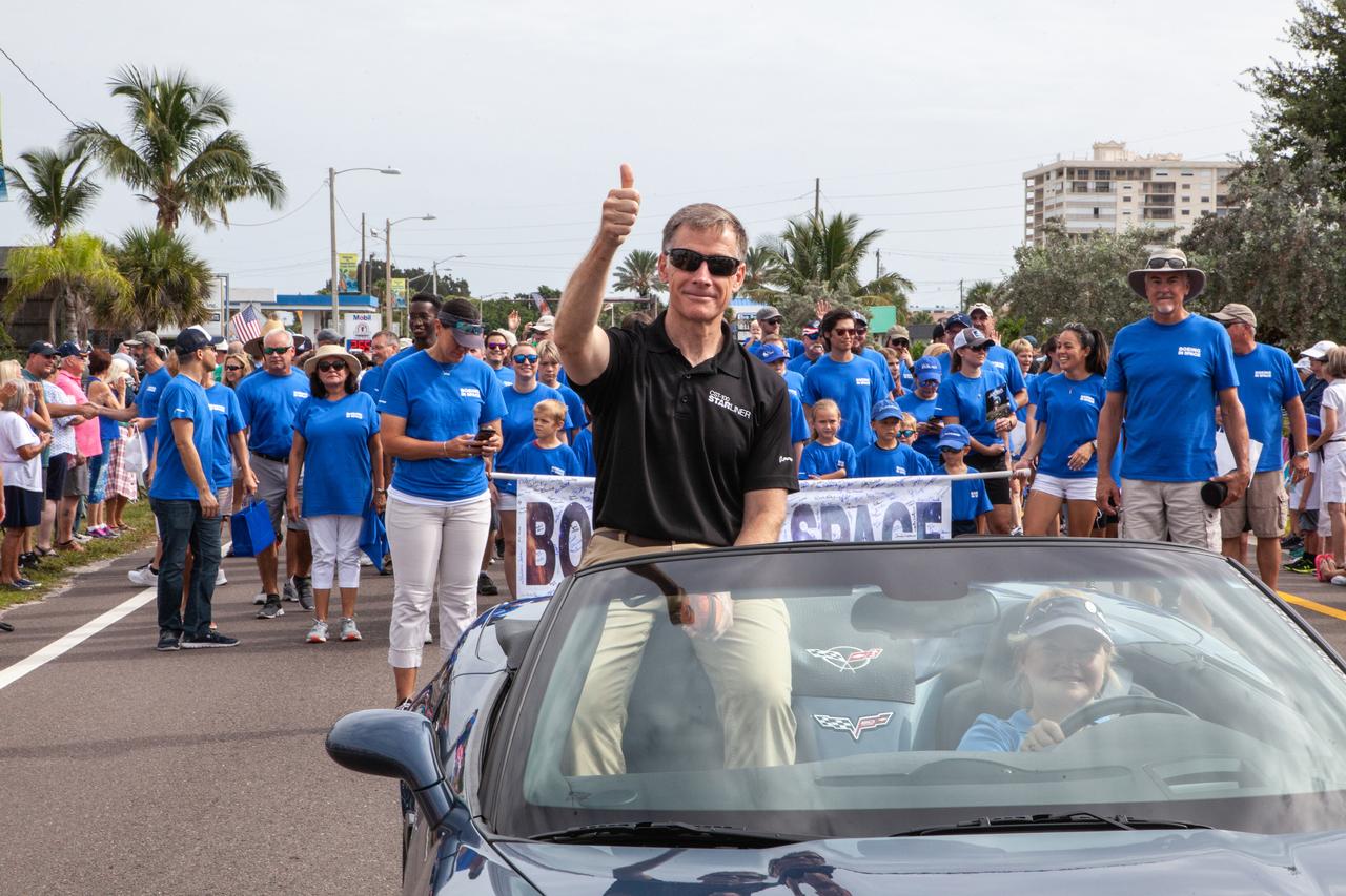 Chris Ferguson rides in a Corvette during the “Man on the Moon” astronaut parade in Cocoa Beach, Florida, on July 13, 2019. The parade was held to honor the 50th anniversary of NASA’s Saturn V/Apollo 11 launch and landing on the Moon.