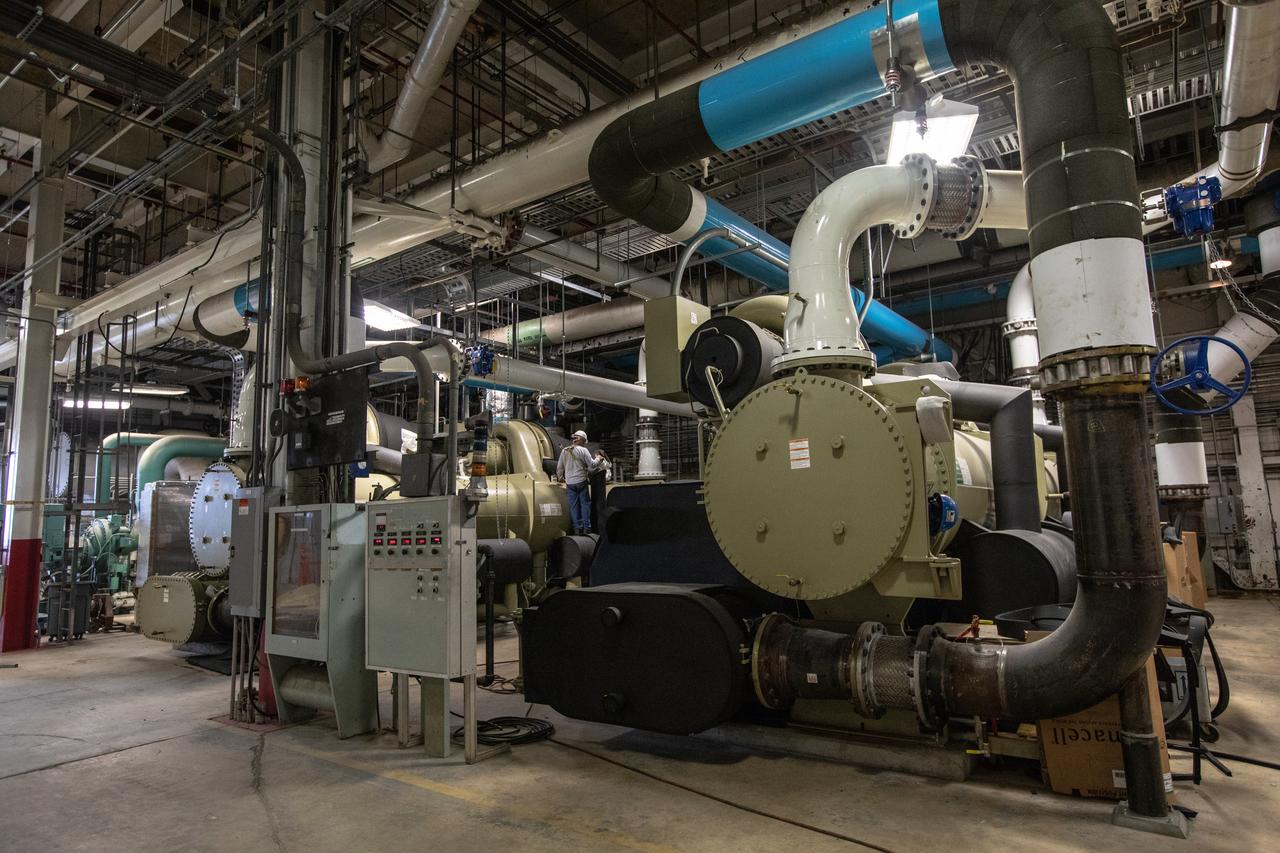 A view of the inside of the Utility Annex near the Vehicle Assembly (VAB) Building at NASA’s Kennedy Space Center in Florida on July 24, 2019. The Utility Annex, which provides 8,000 gallons of chilled water per minute to the VAB and other facilities in the Launch Complex 39 area, is being upgraded and repaired. The facility also contains boilers necessary to provide hot water to the VAB. The center’s Engineering Directorate is making the repairs and upgrades to the facility to prepare for the agency’s Artemis missions to the Moon and on to Mars.