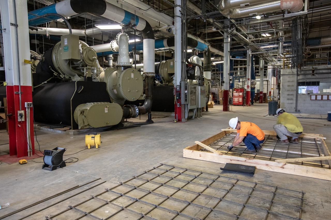 Upgrades are in progress inside the Utility Annex near the Vehicle Assembly (VAB) Building at NASA’s Kennedy Space Center in Florida on July 24, 2019. The Utility Annex, which provides 8,000 gallons of chilled water per minute to the VAB and other facilities in the Launch Complex 39 area, is being upgraded and repaired. The facility also contains boilers necessary to provide hot water to the VAB. The center’s Engineering Directorate is making the repairs and upgrades to the facility to prepare for the agency’s Artemis missions to the Moon and on to Mars.