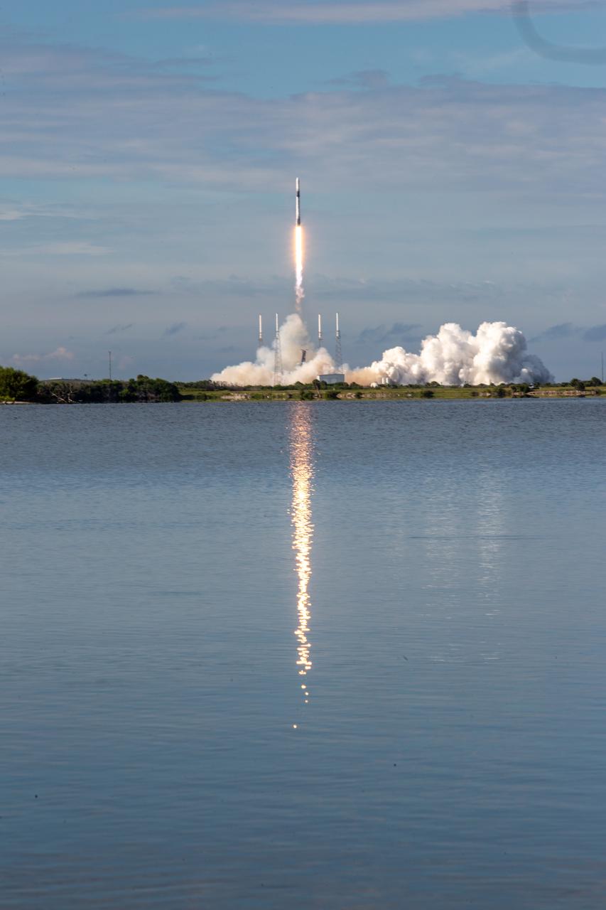 A SpaceX Falcon 9 rocket lifts off from Space Launch Complex 40 at Cape Canaveral Air Force Station in Florida at 6:01 p.m. EDT on July 25, 2019, carrying the Dragon spacecraft on the company's 18th Commercial Resupply Services (CRS-18) mission to the International Space Station.  The uncrewed Dragon spacecraft will deliver about 5,000 pounds of science and research, crew supplies and vehicle hardware to the orbiting laboratory. 