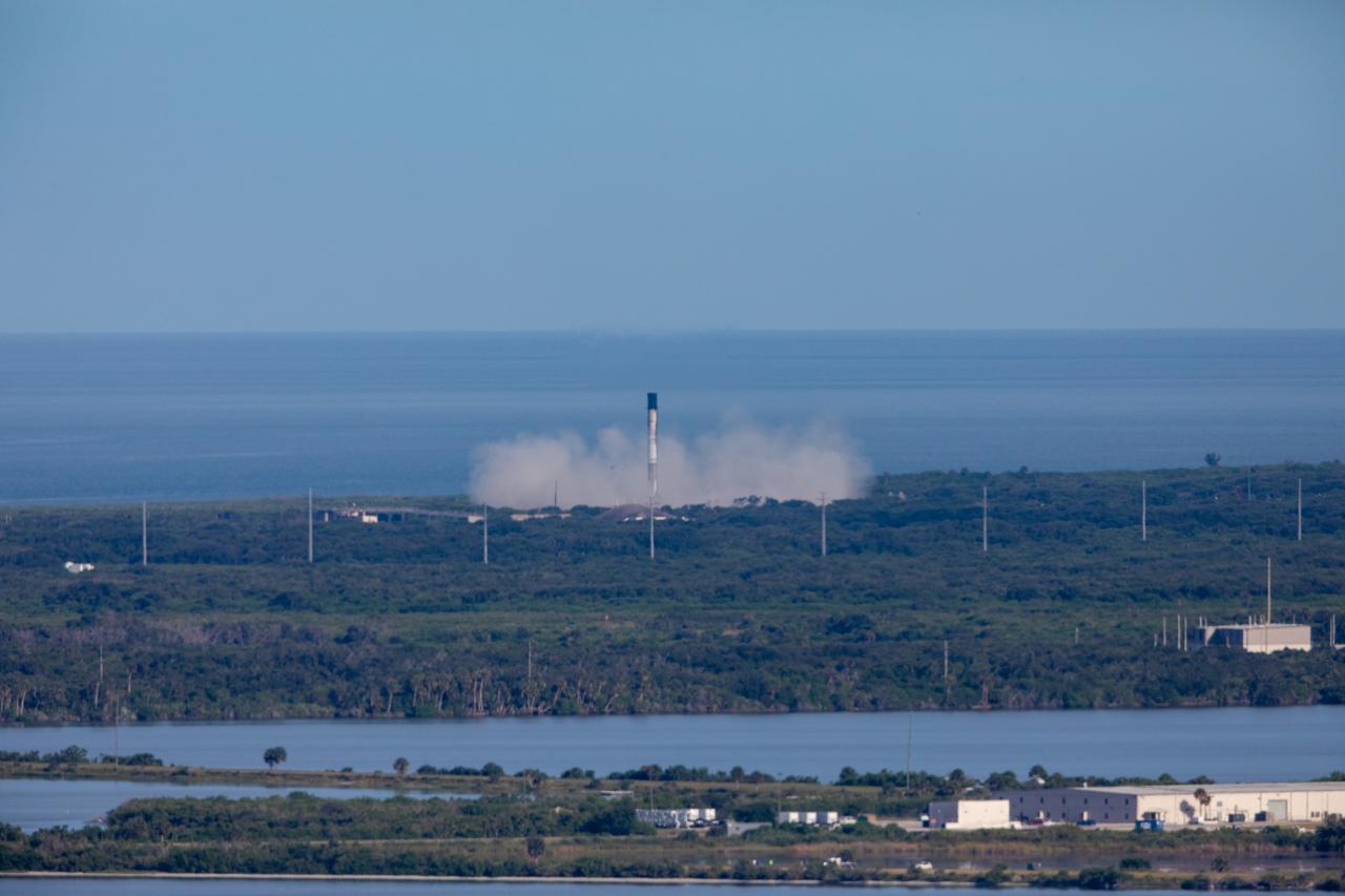After boosting a SpaceX Dragon spacecraft on its way to the International Space Station for the company’s 18th Commercial Resupply Services mission, the first stage of the Falcon 9 rocket returns to Landing Zone 1 at Cape Canaveral Air Force Station in Florida on July 25, 2019. The rocket lifted off minutes earlier, at 6:01 p.m. EDT, from Space Launch Complex 40 at the Cape. The uncrewed Dragon spacecraft will deliver about 5,000 pounds of science and research, crew supplies and vehicle hardware to the orbiting laboratory.