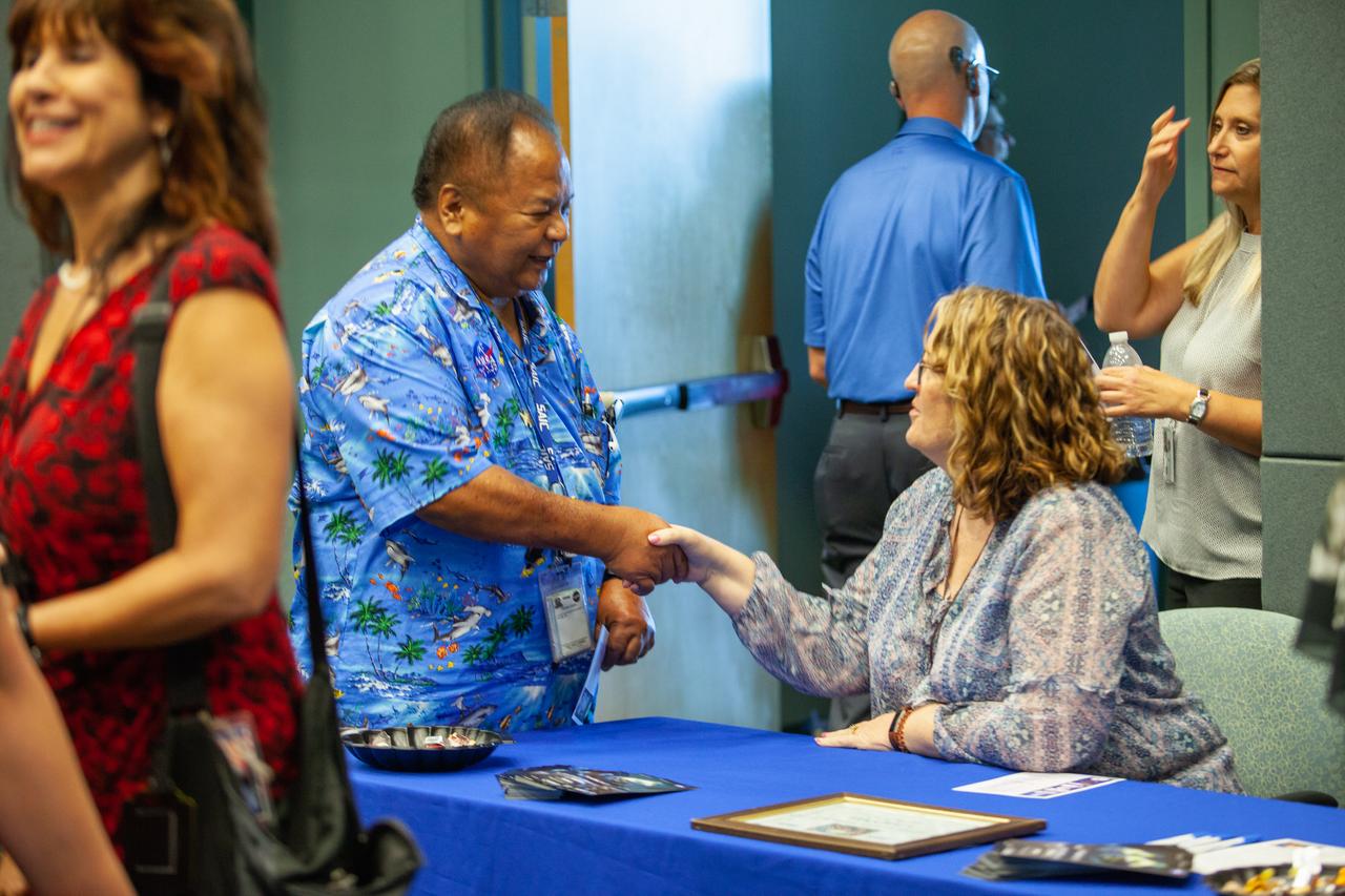 Kennedy Space Center employees interact during the “KSC and Proud to Be” centerwide diversity event held at the Florida spaceport’s Operations Support Building II (OSB II) on Aug. 20, 2019. The event featured a presentation by Robin Hauser, a director and producer of award-winning documentaries. Hauser, who has spoken at the White House and at conferences worldwide, addressed bias in artificial intelligence. A new employee video focusing on the importance of employee resource groups at the center made its debut showing at the event.