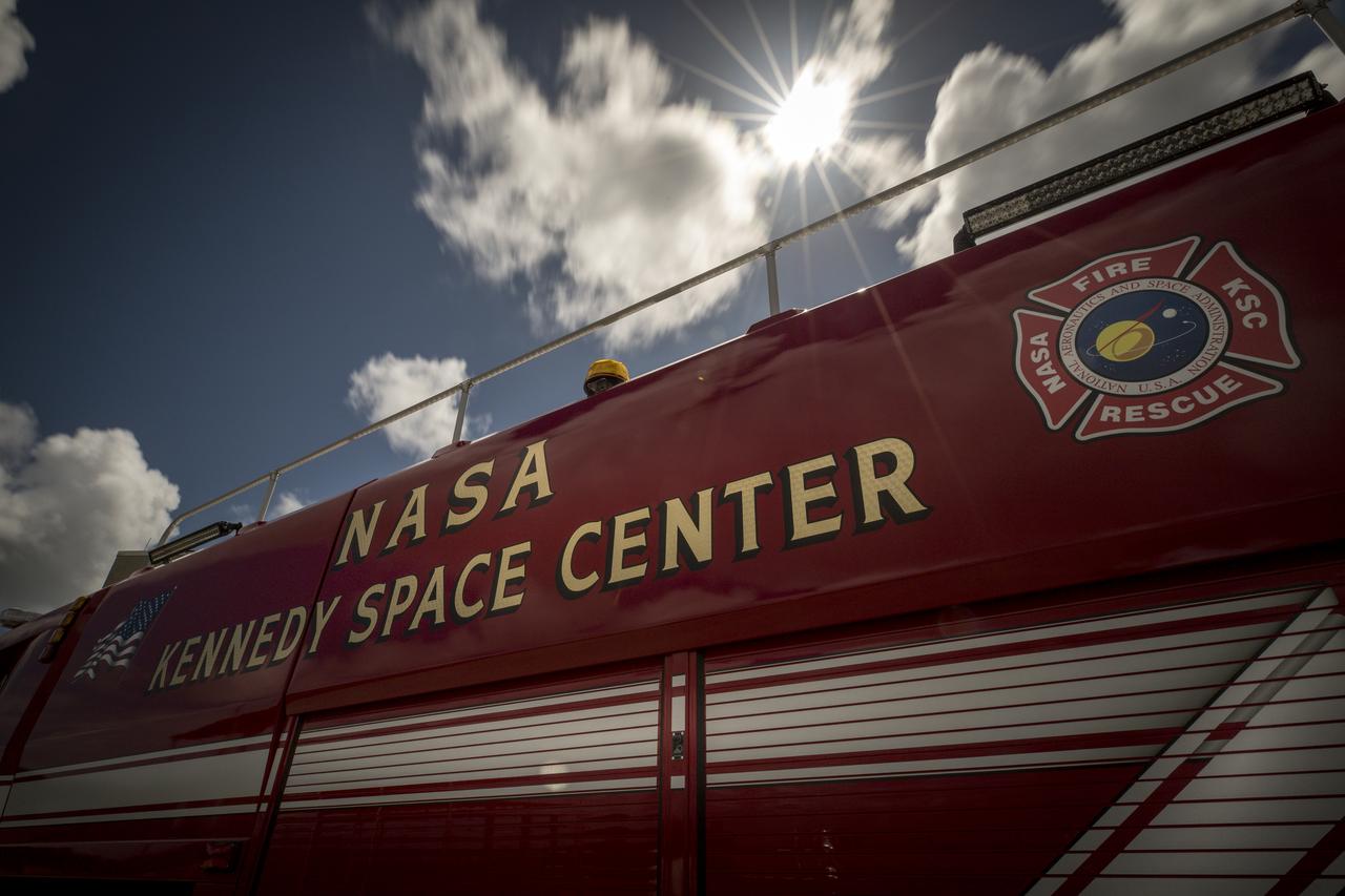A new Aircraft Rescue and Fire Fighting vehicle is photographed in front of Fire Station No. 2 near the Shuttle Landing Facility runway at NASA’s Kennedy Space Center in Florida. The state-of-the-art truck replaces a 28-year-old vehicle. Kennedy is upgrading its fleet of emergency vehicles to enhance its safety and security posture at the growing, multi-user spaceport.