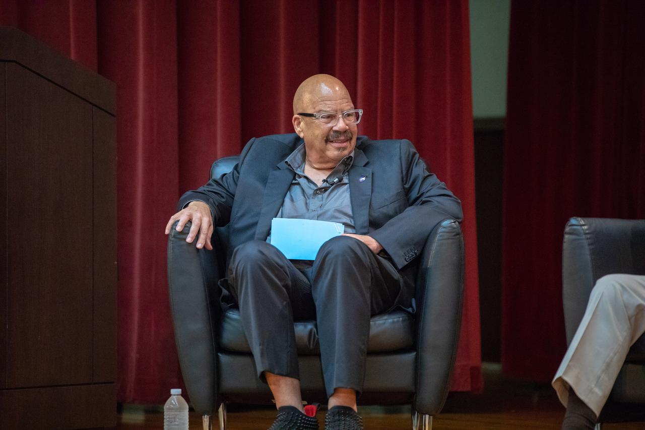 National radio host Tom Joyner hosts a panel discussion at NASA’s Kennedy Space Center in Florida on Aug. 28, 2019, about the agency’s Moon to Mars plans. The discussion was open for all Kennedy employees to attend. The panel included former NASA administrator and astronaut Charlie Bolden, former astronaut Winston Scott, Kennedy Chief Technologist Barbara Brown and Exploration Ground Systems Associate Manager, Technical, Kim Carter. 