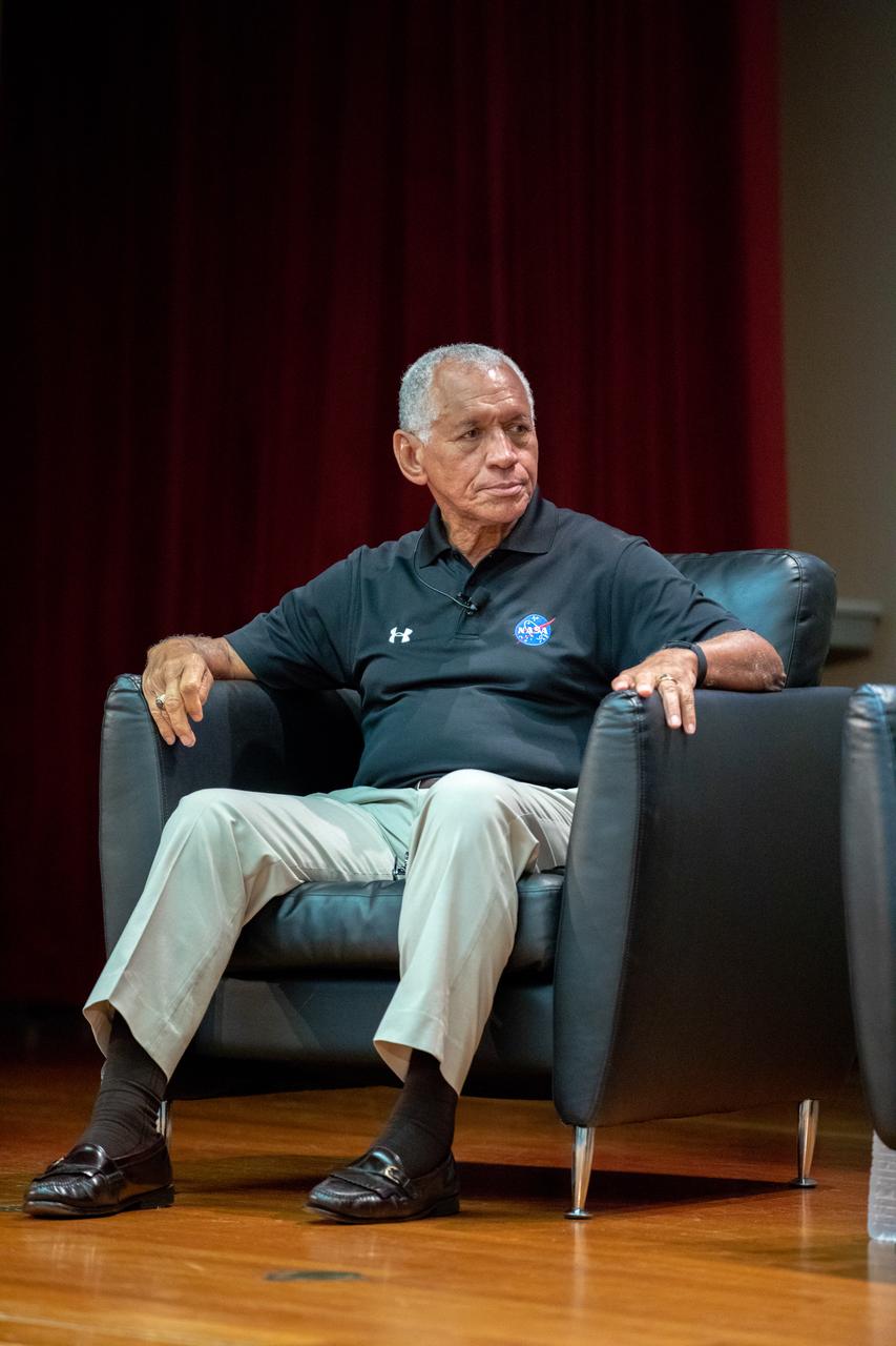 Former NASA administrator and astronaut Charlie Bolden participates in a panel discussion at Kennedy Space Center in Florida on Aug. 28, 2019. Hosted by national radio host Tom Joyner, the discussion focused on the agency’s Moon to Mars plans and was open for all Kennedy employees to attend. Additional participants included former astronaut Winston Scott, Kennedy Chief Technologist Barbara Brown and Exploration Ground Systems Associate Manager, Technical, Kim Carter.