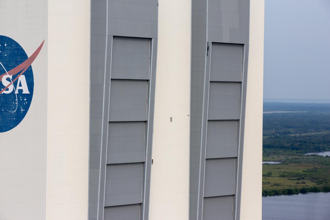 An aerial survey of NASA's Kennedy Space Center in Florida was conducted after Hurricane Dorian skirted the Space Coast area. The survey was performed to identify structures and facilities that may have sustained damage from Hurricane Dorian as the storm passed to the east of Kennedy on September 3 and 4, 2019. Officials determined that the center received some isolated damage and limited water intrusion. Beach erosion also occurred, although the storm surge was less than expected. NASA closed the center ahead of the storm’s onset and only a small team of specialists known as the Rideout Team was on the center as the storm approached and passed.