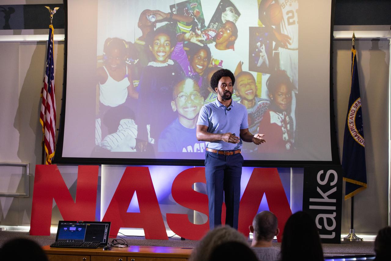 Kennedy Space Center’s Phillip Hargrove addresses co-workers inside the Florida spaceport’s Kennedy Learning Institute on Sept. 26, 2019, during the first in a series of five TED Talk-style informational sessions. Sponsored by Kennedy’s Launching Leaders and Leadership for the Future, NASAtalks focuses on the topic of intentional careers and aims to provide employees with tools and knowledge that can be utilized for career growth. The theme of this first session was innovation, and additional speakers included Kennedy employees Andy Phan and Brittney Mott, with a skill-building section on career planning by Nancy Bray, director of Spaceport Integration and Services. 