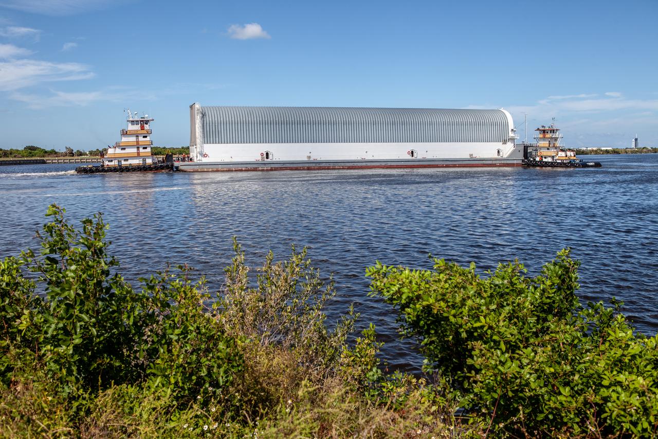 NASA's Pegasus Barge, which has a storied history of supporting the Space Shuttle Program, arrived at the Kennedy Space Center Launch Complex 39B turn basin wharf, carrying its first load in support of the agency's Artemis missions. The upgraded 310-foot-long barge arrived Friday, Sept. 27, ferrying the 212-foot-long Space Launch System (SLS) core stage pathfinder. Weighing in at 228,000 pounds, the pathfinder is a full-scale mockup of the rocket's core stage. The pathfinder will be utilized by the Exploration Ground Systems Program and their contractor, Jacobs, to practice offloading, moving and stacking maneuvers, utilizing important ground support equipment to train employees and certify all the equipment works properly. The pathfinder will stay at Kennedy for approximately one month before trekking back to NASA's Michoud Assembly Facility in Louisiana.