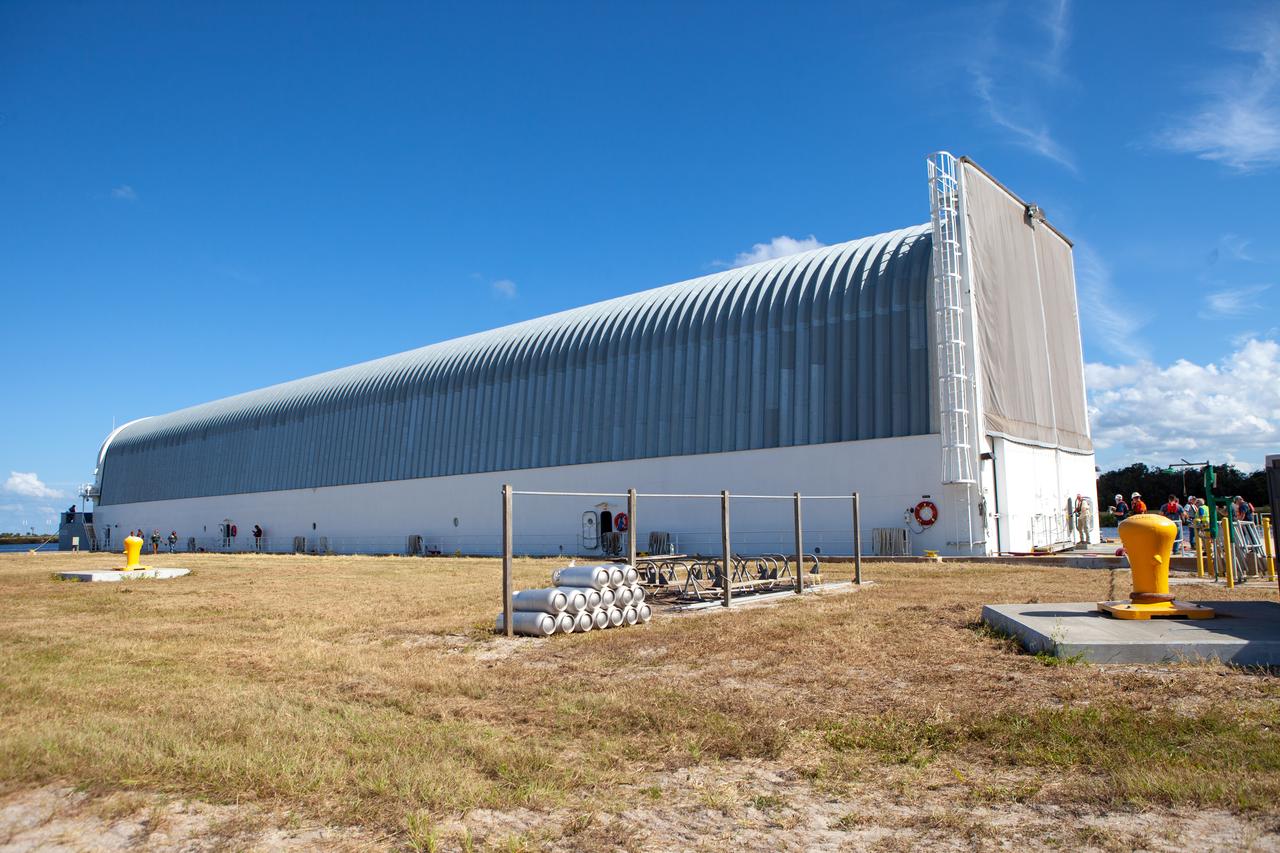 NASA's Pegasus Barge, which has a storied history of supporting the Space Shuttle Program, arrived at the Kennedy Space Center Launch Complex 39B turn basin wharf, carrying its first load in support of the agency's Artemis missions. The upgraded 310-foot-long barge arrived Friday, Sept. 27, ferrying the 212-foot-long Space Launch System (SLS) core stage pathfinder. Weighing in at 228,000 pounds, the pathfinder is a full-scale mockup of the rocket's core stage. The pathfinder will be utilized by the Exploration Ground Systems Program and their contractor, Jacobs, to practice offloading, moving and stacking maneuvers, utilizing important ground support equipment to train employees and certify all the equipment works properly. The pathfinder will stay at Kennedy for approximately one month before trekking back to NASA's Michoud Assembly Facility in Louisiana.