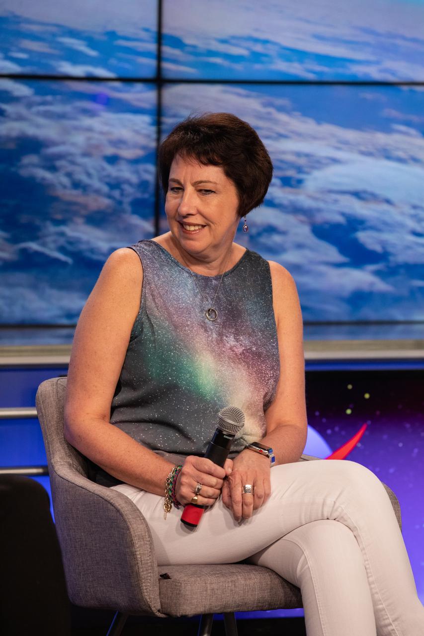 Nicola Fox, Heliophysics division director in NASA’s Science Mission Directorate, speaks to news media during a prelaunch mission briefing for NASA’s Ionospheric Connection Explorer (ICON), on Oct. 8, 2019, in the News Center auditorium at the agency’s Kennedy Space Center in Florida. ICON is targeted to launch from Cape Canaveral Air Force Station in Florida on Oct. 9, 2019, aboard a Northrop Grumman Pegasus XL rocket carried aloft by the company’s Stargazer L-1011 aircraft. The explorer will study the frontier of space - the dynamic zone high in Earth's atmosphere where terrestrial weather from below meets space weather above.