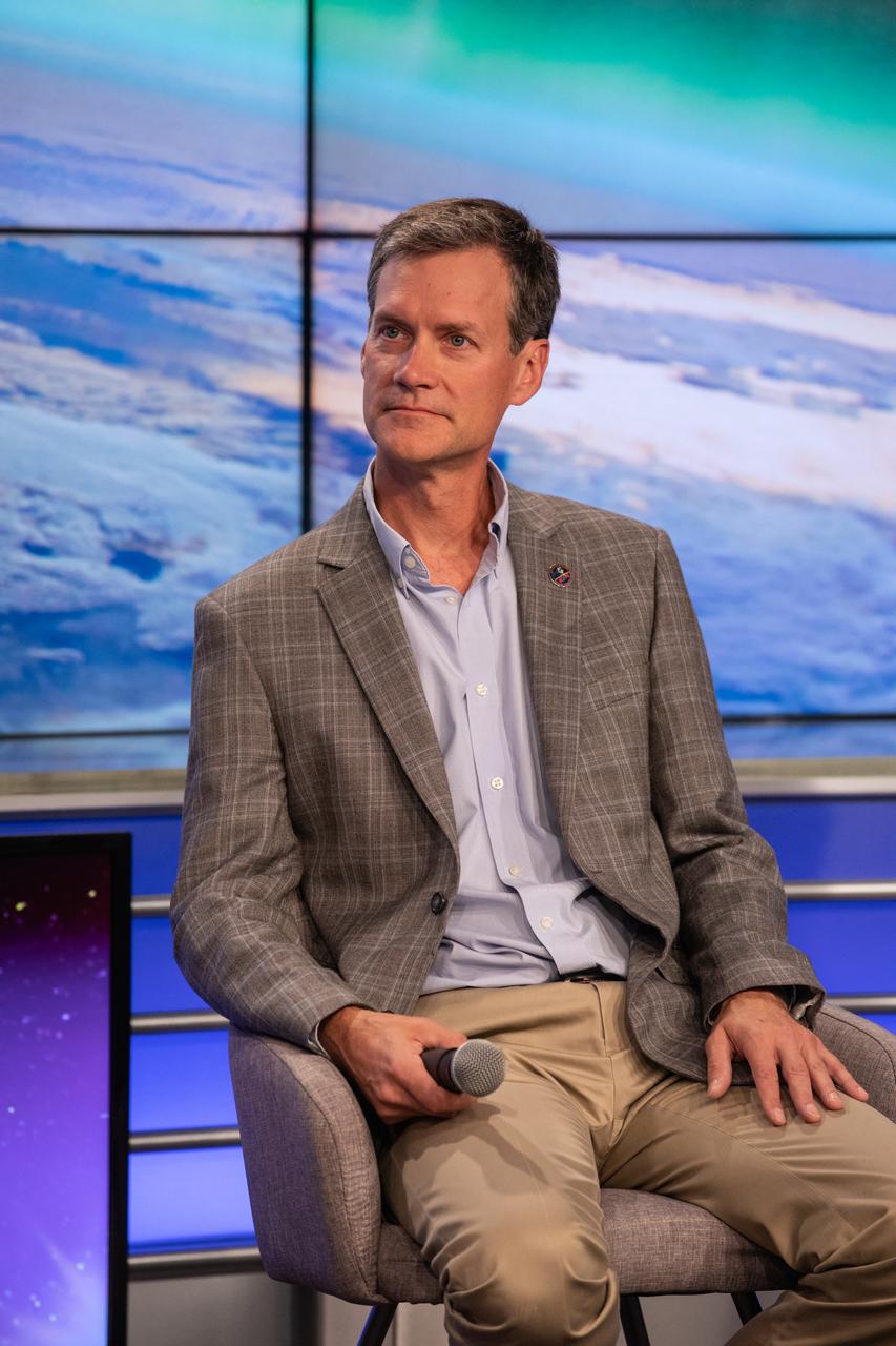Thomas Immel of the Space Sciences Laboratory at the University of California Berkeley speaks to news media during a prelaunch mission briefing for NASA’s Ionospheric Connection Explorer (ICON), on Oct. 8, 2019, in the News Center auditorium at the agency’s Kennedy Space Center in Florida. Immel is ICON’s principal investigator. ICON is targeted to launch from Cape Canaveral Air Force Station in Florida on Oct. 9, 2019, aboard a Northrop Grumman Pegasus XL rocket carried aloft by the company’s Stargazer L-1011 aircraft. The explorer will study the frontier of space - the dynamic zone high in Earth's atmosphere where terrestrial weather from below meets space weather above.