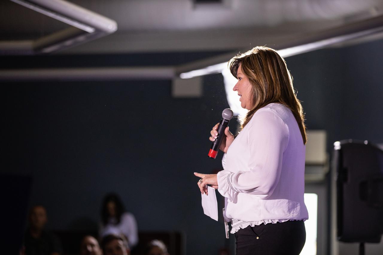 Jennifer Kunz, director of Safety and Mission Assurance at NASA’s Kennedy Space Center in Florida, addresses Kennedy employees on Oct. 10, 2019, in the Kennedy Learning Institute during the second in a series of five TED Talk-style informational sessions. Sponsored by Kennedy’s Launching Leaders and Leadership for the Future, NASAtalks focuses on the topic of intentional careers and aims to provide employees with tools and knowledge that can be utilized for career growth. The theme of this second session was collaboration, and additional speakers included Kennedy employees Skyler Kleinschmidt and Stephanie Martin, with a skill-building section on networking in the digital age by Madison Tuttle. 
