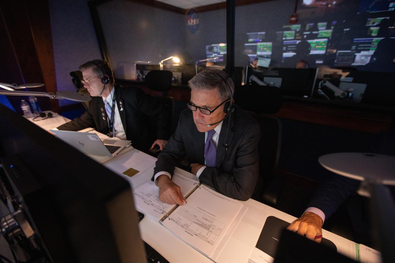 Inside Hangar AE’s Mission Director’s Center at Cape Canaveral Air Force Station (CCAFS), Kennedy Space Center Director Bob Cabana monitors the launch of NASA’s Ionospheric Connection Explorer (ICON) satellite. The Northrop Grumman Pegasus XL rocket carrying ICON was released from the company’s L-1011 Stargazer aircraft at 9:59 p.m. EDT on Oct. 10, 2019, over the Atlantic Ocean about 50 miles from Daytona Beach, Florida, following takeoff from CCAFS. ICON will spend two years studying the Earth’s ionosphere – the dynamic zone in our atmosphere where terrestrial weather from below meets space weather from above. The launch was managed by the agency’s Launch Services Program. 