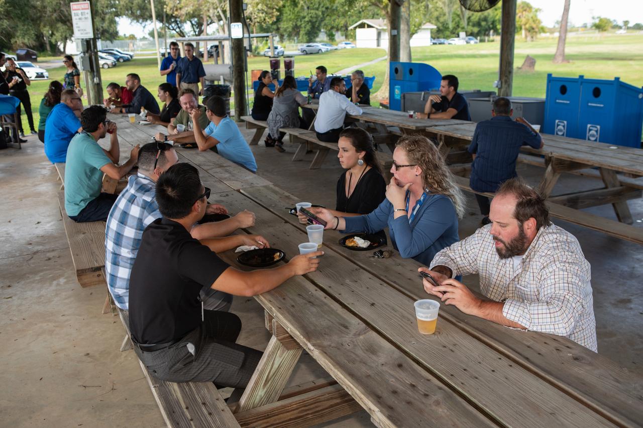 NASA Kennedy Space Center workers gather at KARS Park II to celebrate Hispanic Heritage Month on Oct. 17, 2019. The event was hosted by the center’s Hispanic Outreach and Leadership Alliance (HOLA) employee resource group for Hispanic Heritage Month. This year’s theme is “Hispanic Americans: A History of Serving our Nation.” HOLA’s initiatives include education and recruitment, professional networking and development, and community outreach and media support.