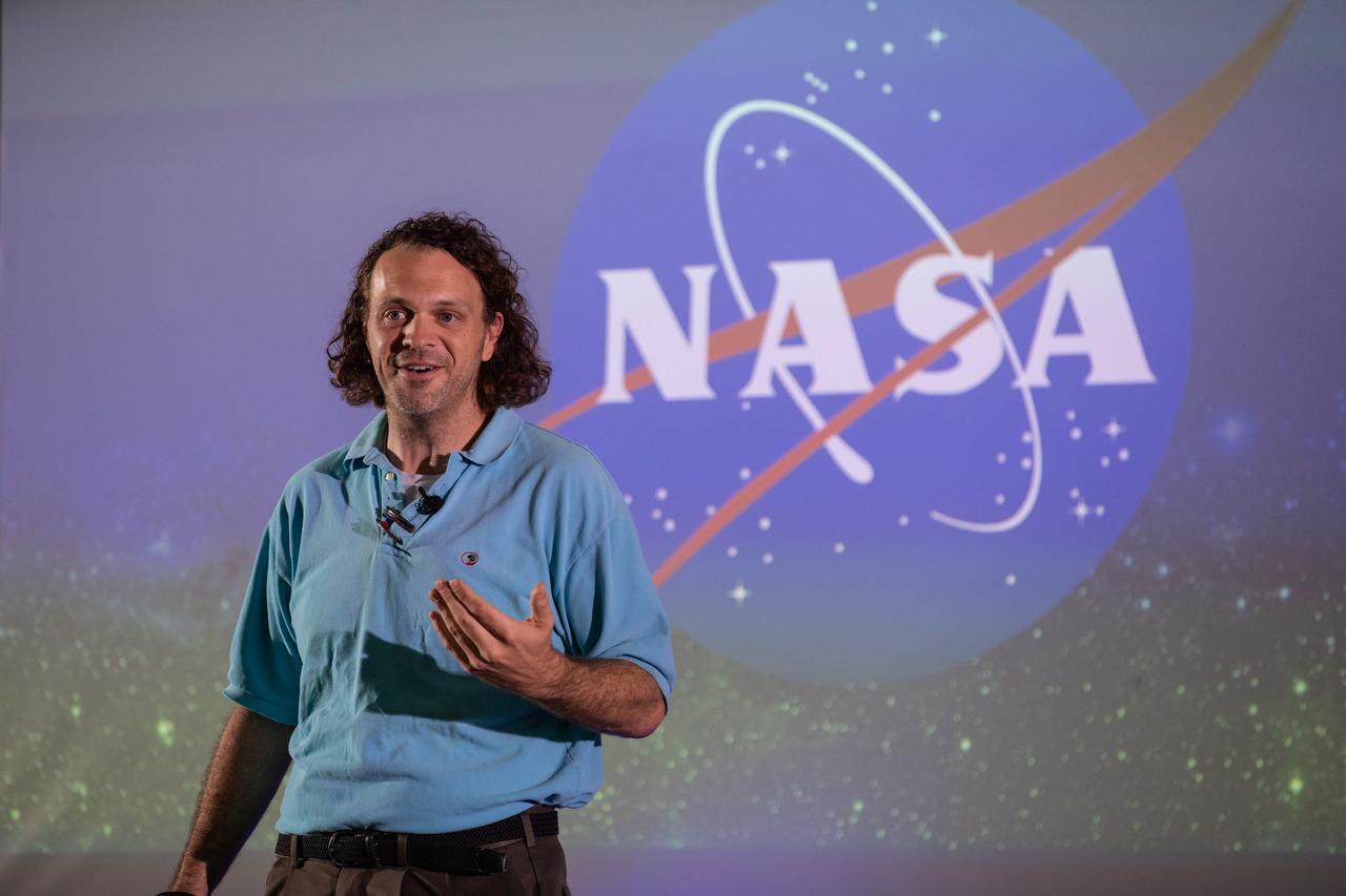 Kennedy Space Center’s Tim Bass speaks at the third in a series of five TED Talk-style informational sessions on Oct. 17, 2019, in the Florida spaceport’s Kennedy Learning Institute. Sponsored by Kennedy’s Launching Leaders and Leadership for the Future, NASAtalks focuses on the topic of intentional careers and aims to provide employees with tools and knowledge that can be utilized for career growth. The theme of this third session was customers, and additional speakers included Kennedy employees Ryan Richards, Mike Williams and Dave Grau. 