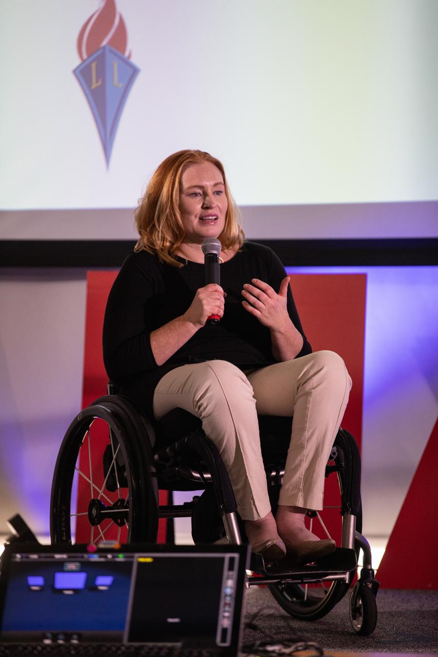 Kennedy Space Center’s Christine Shepperd addresses co-workers inside the Florida spaceport’s Kennedy Learning Institute on Oct. 17, 2019, during the third in a series of five TED Talk-style informational sessions. Sponsored by Kennedy’s Launching Leaders and Leadership for the Future, NASAtalks focuses on the topic of intentional careers and aims to provide employees with tools and knowledge that can be utilized for career growth. The theme of this third session was customers, and speakers included Kennedy employees Ryan Richards, Mike Williams and Dave Grau, with a skill-building section on active listening and negotiating by Tim Bass. 