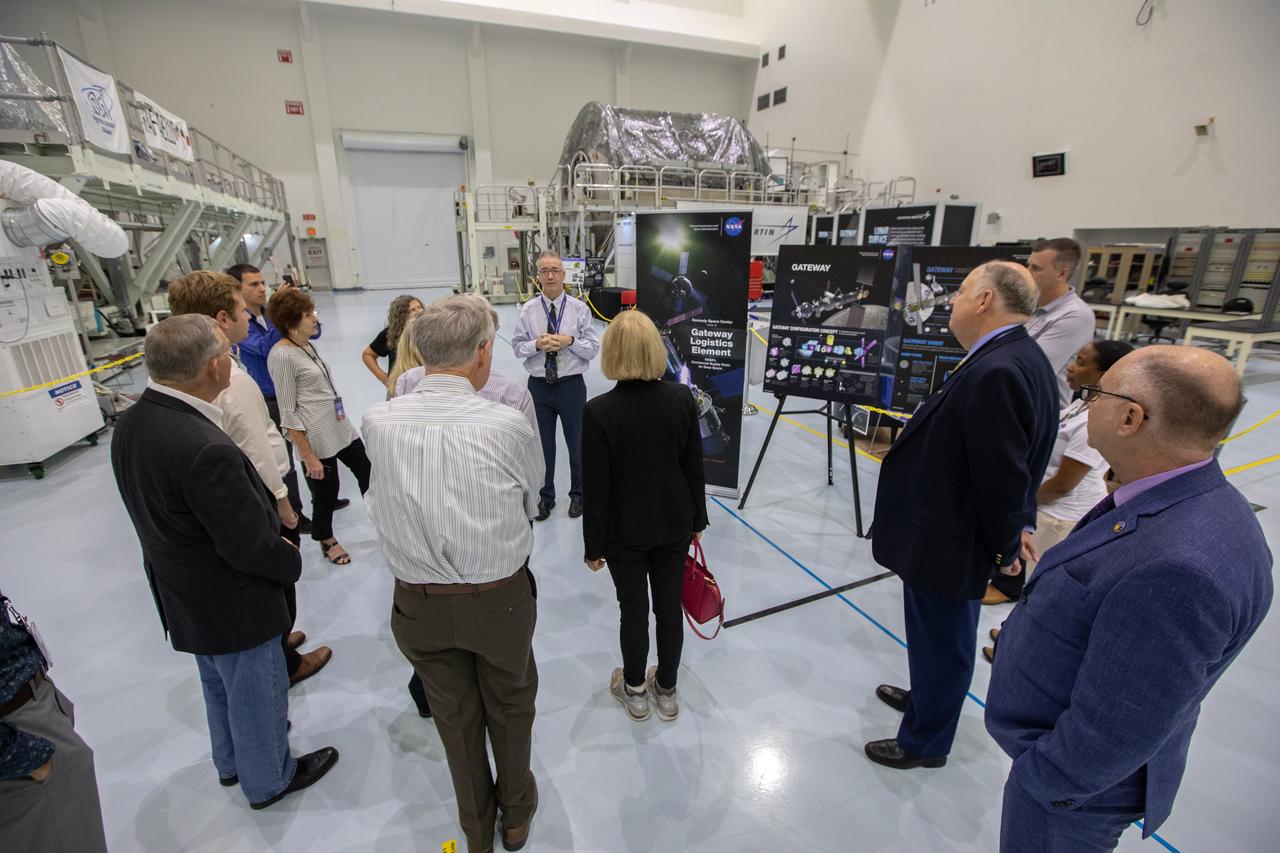 Members of the NASA Advisory Council toured the Space Station Processing Facility high bay at Kennedy Space Center in Florida on Oct. 29, 2019. In view are displays describing NASA’s Gateway Logistics Element. The NASA Advisory Council provides the NASA administrator with counsel and advice on programs and issues of importance to the agency. Committee members conduct fact-finding sessions throughout the year in an effort to gain a broad understanding of current NASA issues and future mission implementation plans.