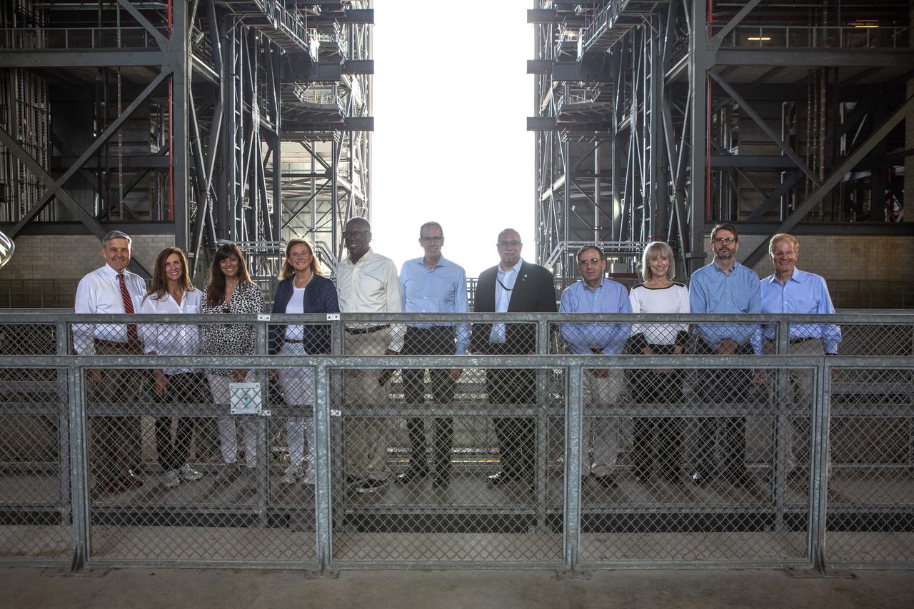 Members of the NASA Advisory Council are in High Bay 3 of the Vehicle Assembly Building during a tour of Kennedy Space Center in Florida on Oct. 30, 2019. At far left is Kennedy Director Bob Cabana. The NASA Advisory Council provides the NASA administrator with counsel and advice on programs and issues of importance to the agency. Committee members conduct fact-finding sessions throughout the year in an effort to gain a broad understanding of current NASA issues and future mission implementation plans.