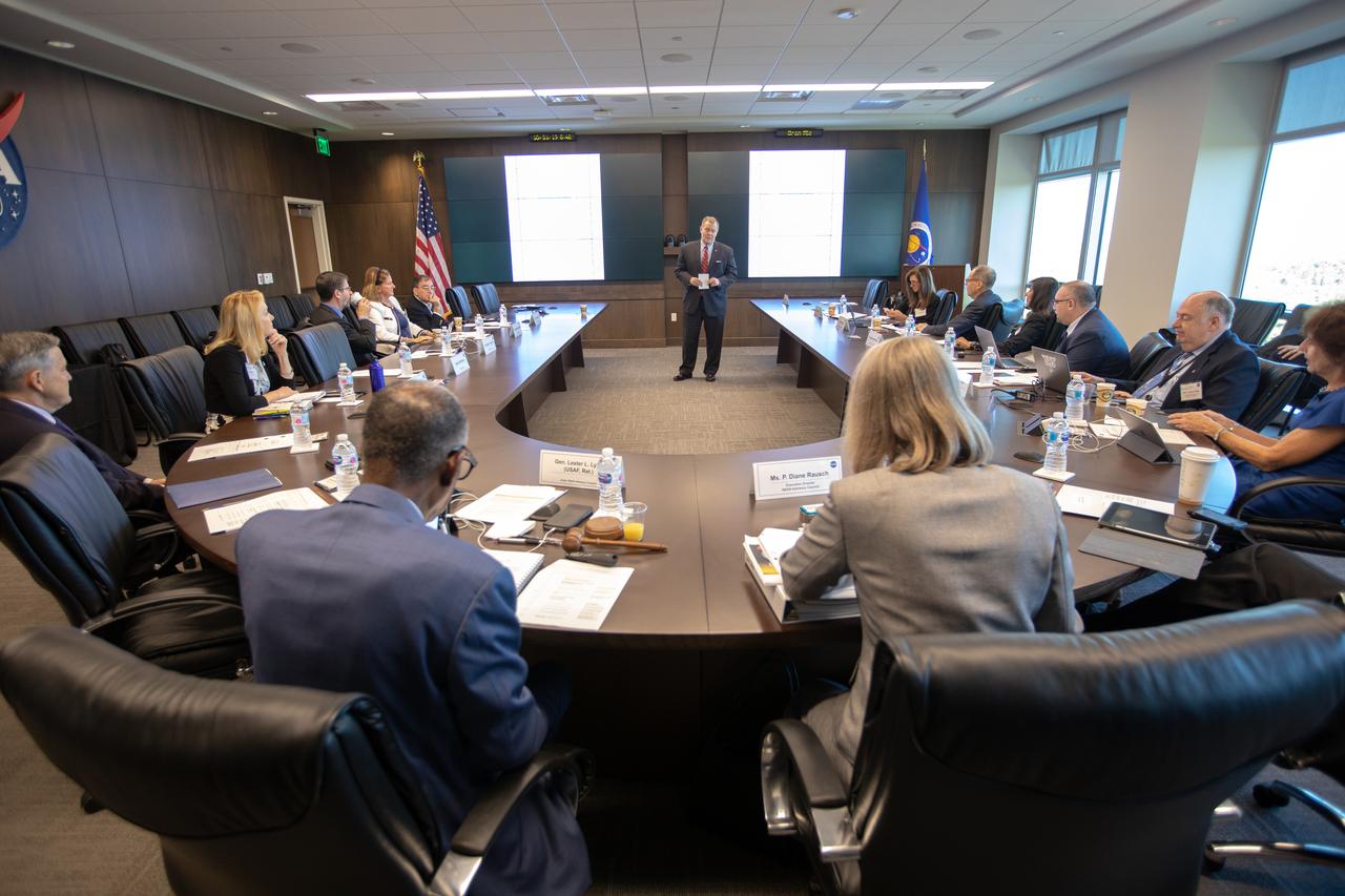 NASA Deputy Administrator Jim Morhard, standing, addresses members of the NASA Advisory Council during a meeting at the Kennedy Space Center’s Central Campus Headquarters Building in Florida on Oct. 31, 2019. The NASA Advisory Council provides the NASA administrator with counsel and advice on programs and issues of importance to the agency. Committee members conduct fact-finding sessions throughout the year in an effort to gain a broad understanding of current NASA issues and future mission implementation plans.