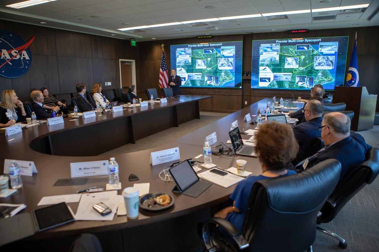 Members of the NASA Advisory Council listen to a presentation during a meeting at the Kennedy Space Center Central Campus Headquarters Building in Florida on Oct. 31, 2019. The NASA Advisory Council provides the NASA administrator with counsel and advice on programs and issues of importance to the agency. Committee members conduct fact-finding sessions throughout the year in an effort to gain a broad understanding of current NASA issues and future mission implementation plans.