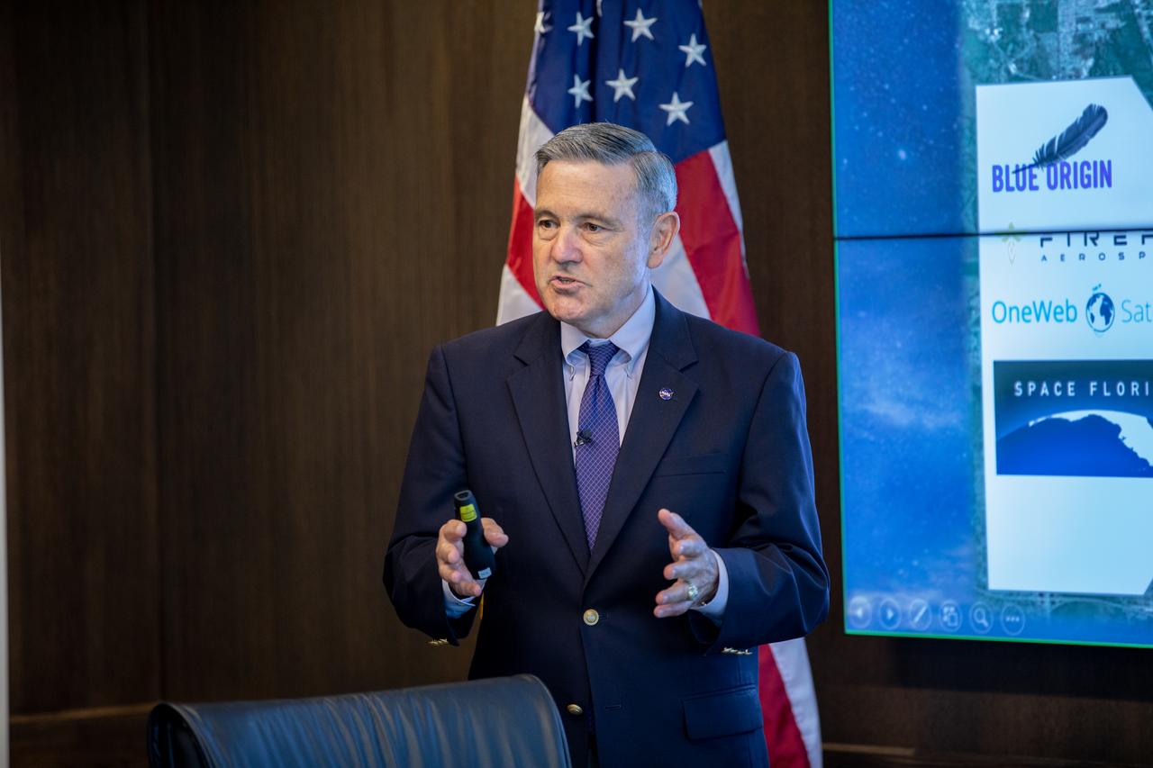 Kennedy Space Center Director Bob Cabana speaks to members of the NASA Advisory Council during a meeting at the center’s Central Campus Headquarters Building in Florida on Oct. 31, 2019. The NASA Advisory Council provides the NASA administrator with counsel and advice on programs and issues of importance to the agency. Committee members conduct fact-finding sessions throughout the year in an effort to gain a broad understanding of current NASA issues and future mission implementation plans.