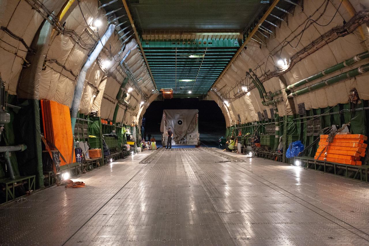The Solar Orbiter spacecraft is moved out of the cavernous interior of an Antonov An-124 cargo plane at NASA Kennedy Space Center’s Launch and Landing Facility on Nov. 1, 2019. The spacecraft was delivered to the Florida spaceport from Munich, Germany, then transported to the Astrotech Space Operations facility in nearby Titusville.  Solar Orbiter is a European Space Agency mission with strong NASA participation. The mission aims to study the Sun, its outer atmosphere and solar winds. The spacecraft will provide the first images of the Sun’s poles. NASA’s Launch Services Program based at Kennedy is managing the launch. Liftoff is scheduled for Feb. 5, 2020, from Cape Canaveral Air Force Station aboard a United Launch Alliance Atlas V rocket. 
