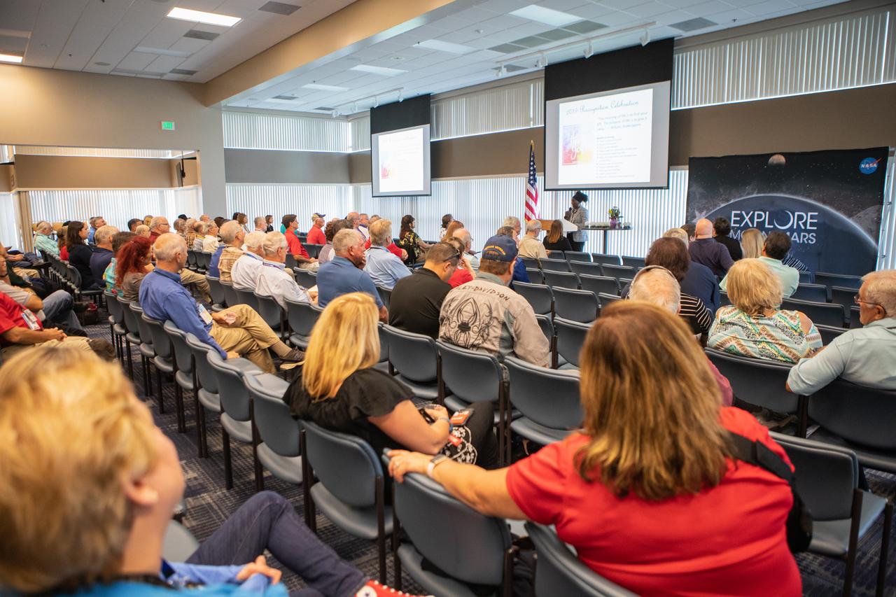 Hortense Diggs, director of the Communication and Public Engagement directorate at NASA’s Kennedy Space Center in Florida, relays her appreciation and thanks to volunteers and docents during an appreciation event on Nov. 1, 2019. The event honored the efforts of NASA retirees, current civil servant and contractor employees, and docents for their tireless efforts and volunteer hours spent sharing the NASA story with the public and members of the media.