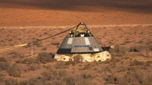 Boeing’s CST-100 Starliner lands in the New Mexico desert in the company’s Pad Abort Test for NASA’s Commercial Crew Program. The test, conducted Nov. 4 at the White Sands Missile Range, was designed to verify that each of Starliner’s systems will function not only separately, but in concert, to protect astronauts by carrying them safely away from the launch pad in the unlikely event of an emergency prior to liftoff. Starliner touched down on land approximately 90 seconds after the test began, about one mile from the test stand at Launch Complex 32. This is Boeing’s first test flight for NASA’s Commercial Crew Program, which is working to launch astronauts on American rockets and spacecraft from American soil for the first time since 2011.