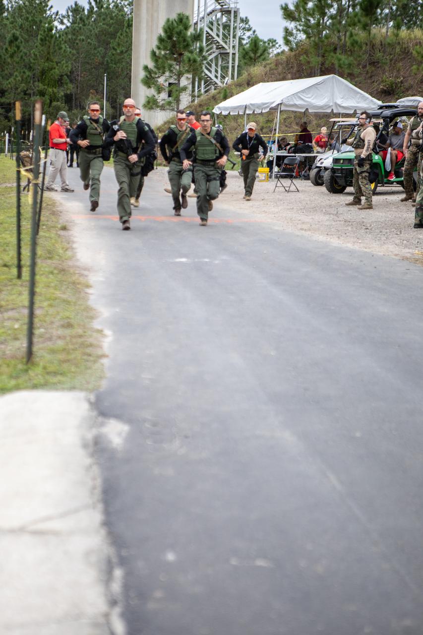 Members of NASA Kennedy Space Center's Emergency Response Team run during one of the tactical challenges at the 37th Annual SWAT Round-Up International at the Lawson Lamar Firearms and Tactical Training Center in Orlando, Florida. The competition was held Nov. 10 to 15, 2019, and featured five different tactical challenges. Kennedy's ERT members exchanged best practices and competed with more than 50 teams from the U.S. and around the world.